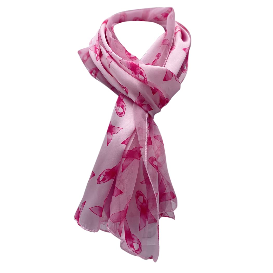 Rosemarie & Jubalee Women's Lightweight Satin Striped Pink Ribbon Scarf - Breast Cancer Awareness Fashion Accessory, 60 Inch - Perfect for Charity Events, Fundraisers and Everyday Wear