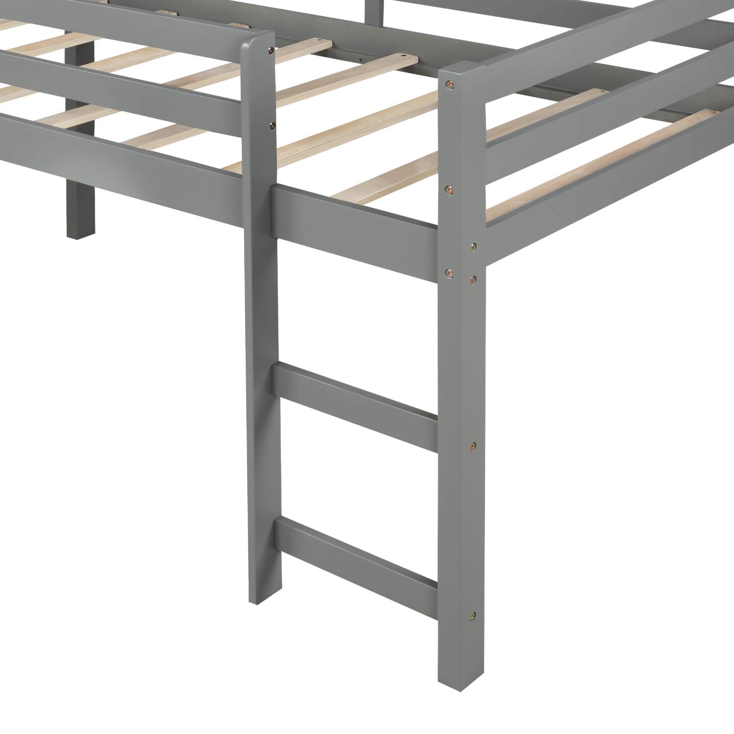 Kids Twin Loft Bed with Slide & Ladder - Multifunctional Wooden Low Profile Mini Loft Bed for Children's Room - Perfect for Small Spaces, Playrooms & Sleepovers (Gray)