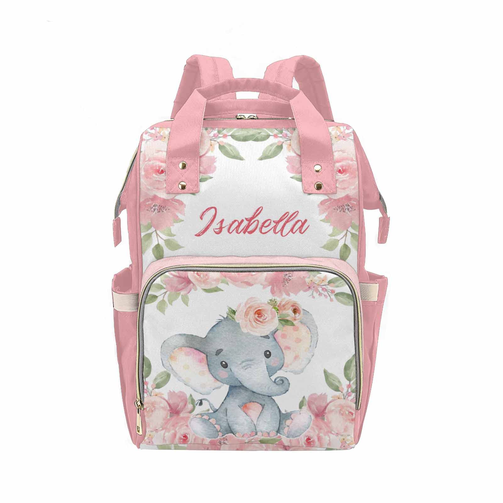 Custom Name Backpack with Lovely Elephants & Flowers - Personalized Diaper Bag for Baby, Unisex Travel Daypack for Teens - Perfect for Hiking, Casual Outings & Parenting Essentials