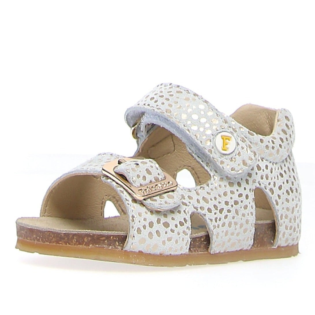 Falcotto Kids' Open Toe Sandals for Boys & Girls - Soft Suede, Stain-Resistant, White/Platinum - Perfect for Summer Outings & Beach Vacations