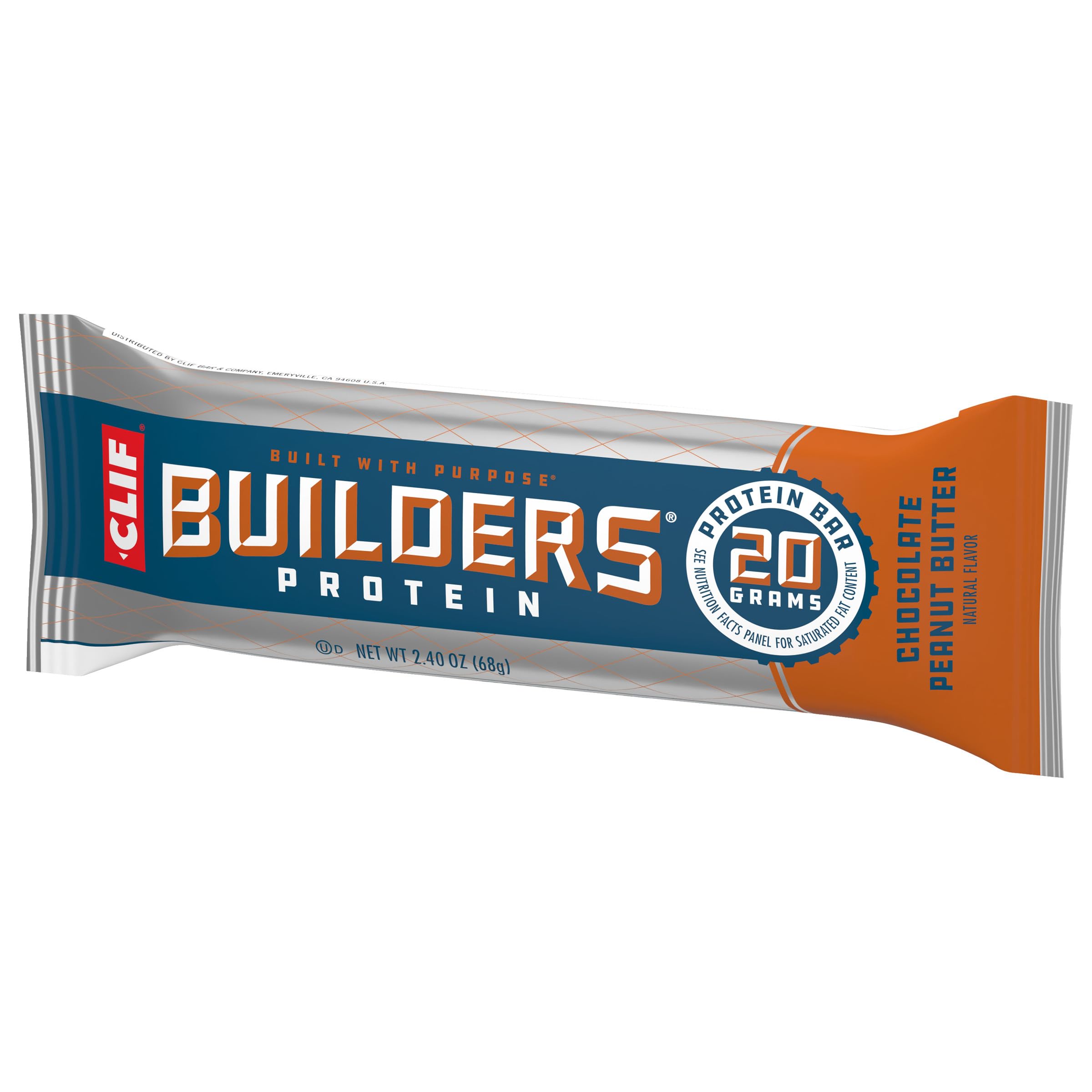 CLIF Builders Protein Bar - Chocolate Peanut Butter Flavor - 20g Protein, Gluten-Free, Non-GMO, Low Glycemic - 2.4 oz - Perfect for Post-Workout Recovery, Hiking & On-the-Go Snacking