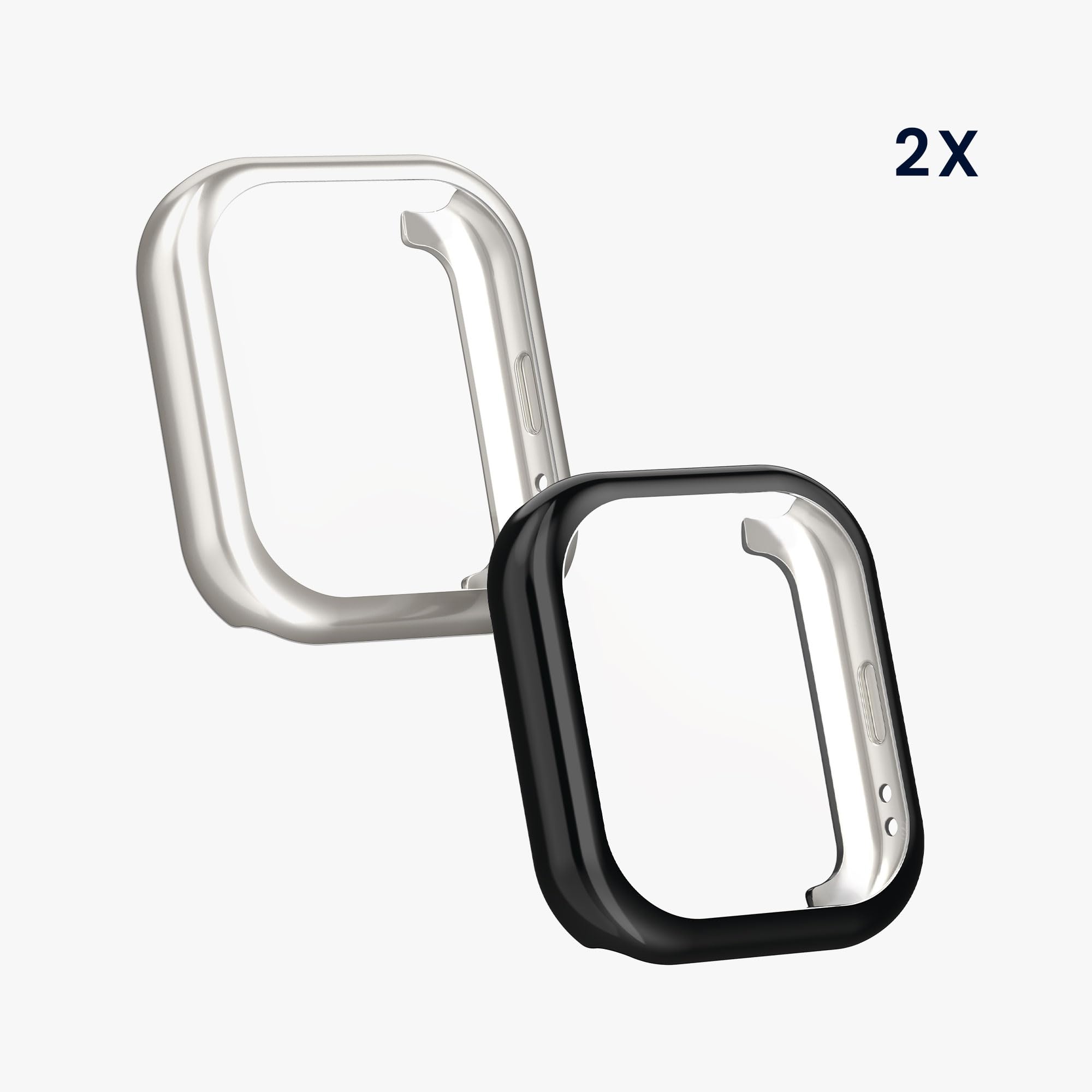 kwmobile Silicone Screen Frame Case for Amazfit Active (A2211) - 2 Pack Protective Cover for Fitness Tracker - Black & Silver - Perfect for Gym, Running & Outdoor Activities