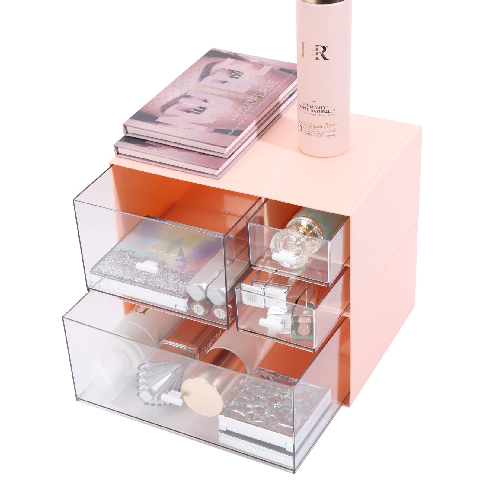 Pink Plastic Stackable Desktop Storage Drawer - 1 Deep Layer Organizer for Stationery, Makeup & Office Supplies | Compact Desk Organizer for Home, Office & Beauty Vanity