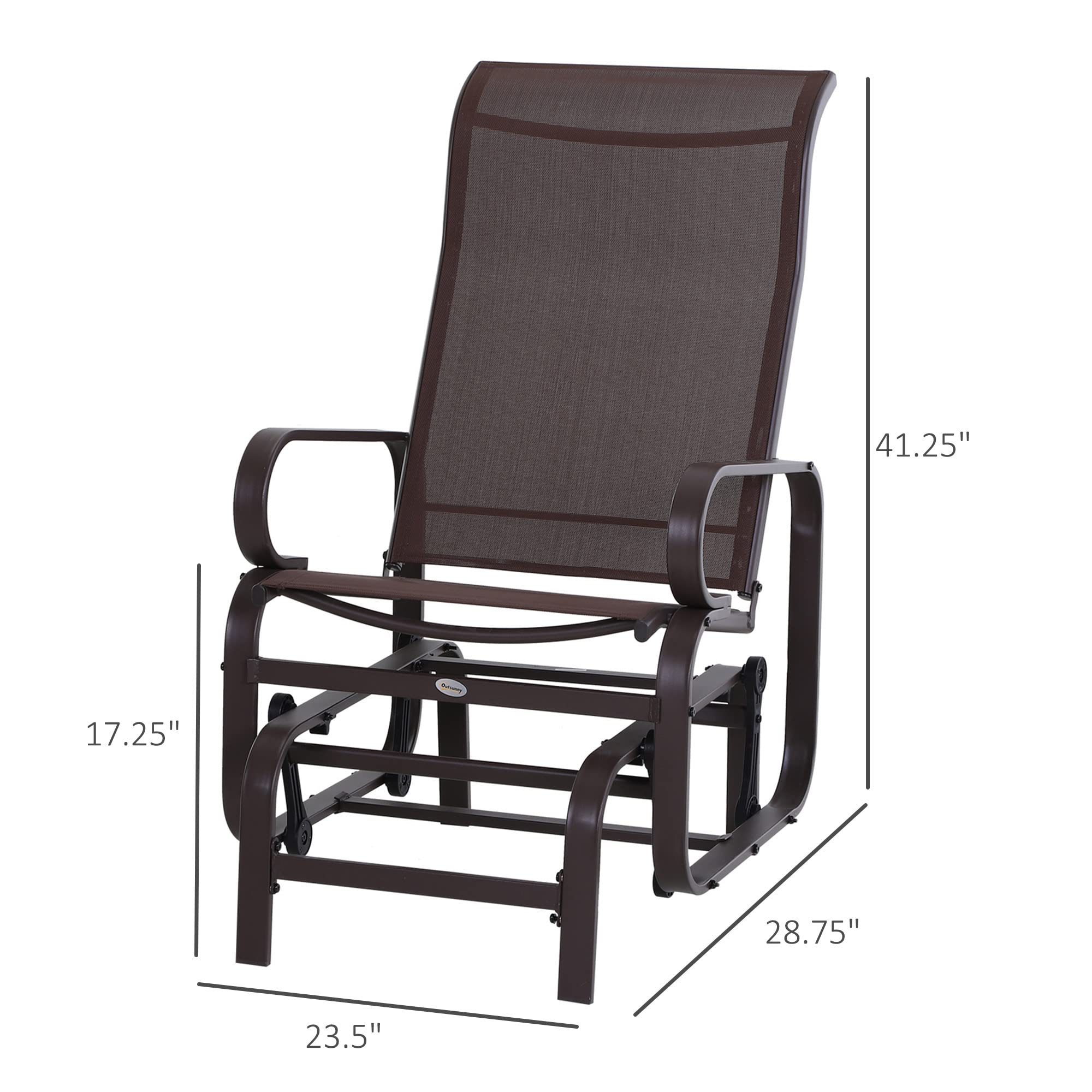 Outsunny Outdoor Glider Chair - Patio Rocking Chair with Smooth Swing Motion, Lightweight Durable Design for Backyard, Garden & Deck - Brown (Perfect for Relaxing, Reading & Enjoying Nature)