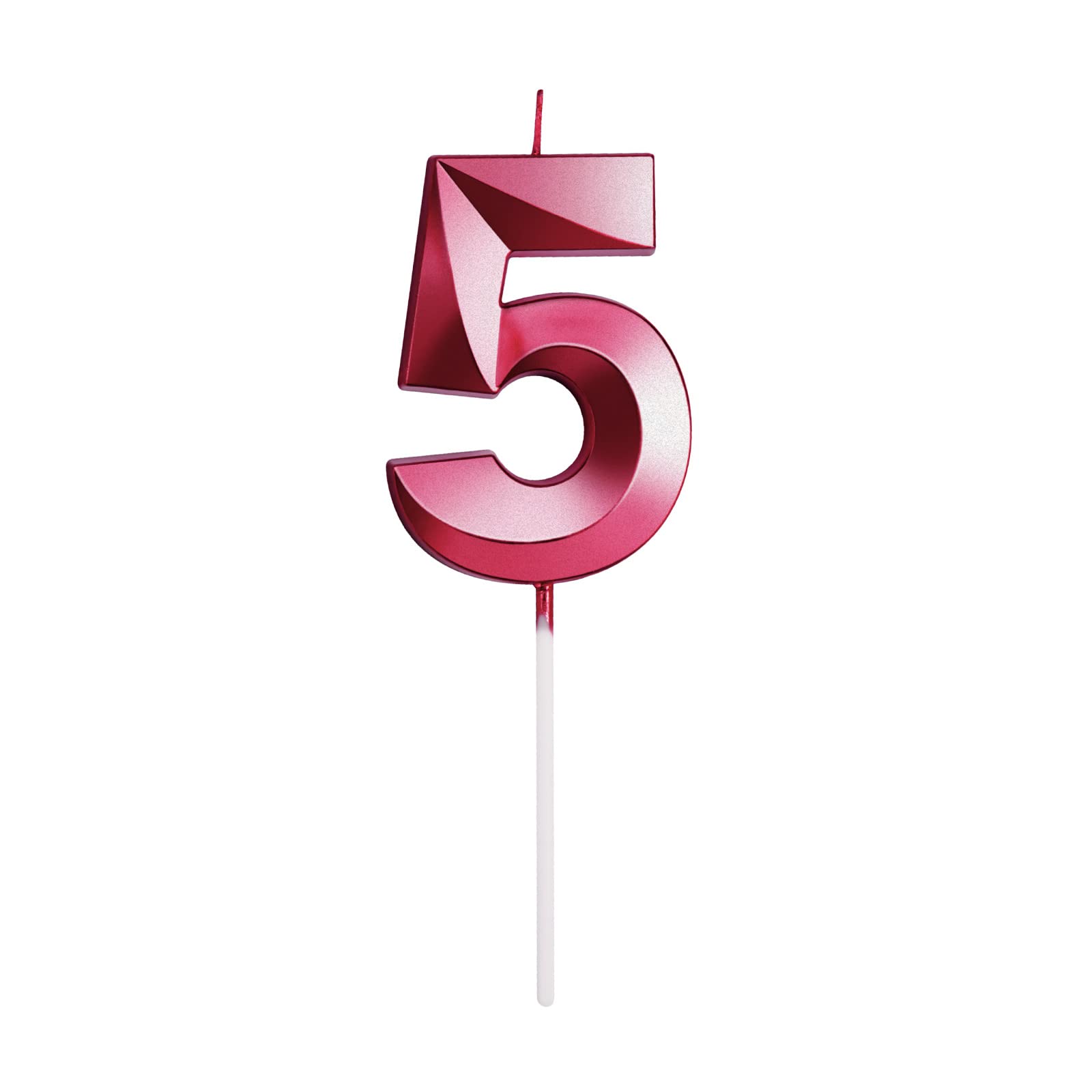 UVTQSSP 2.76 Inch Red Birthday Candles - Number 5 Cake Topper for 5th Birthday Party Decorations (3D Design) - Perfect for Anniversary, Graduation & Celebration Cakes (Set of 1)