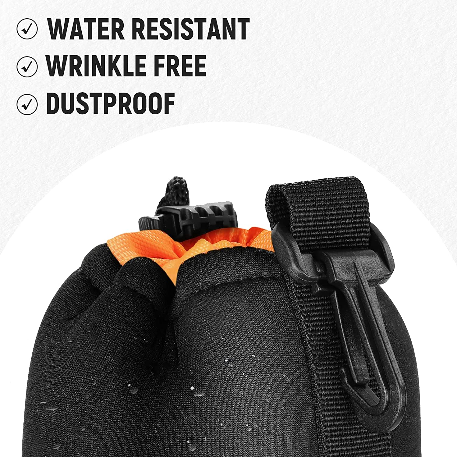 NEEWER 4 Pack Camera Lens Pouch Case - Waterproof Protective Storage for DSLR SLR Lenses (Black/Orange) - Perfect for Travel, Photography & Outdoor Adventures
