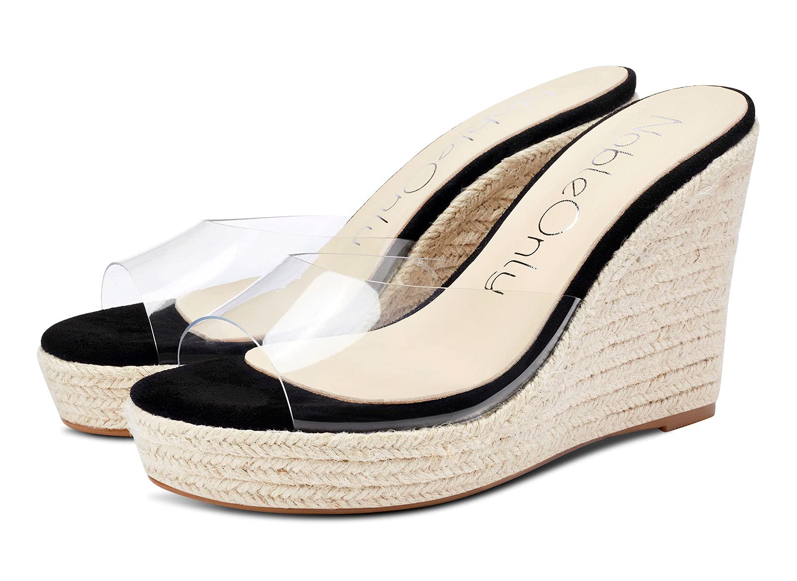 NobleOnly Women's Clear Transparent High Heel Platform Wedge Sandals - 10CM Comfortable Leather Lined Slip-On Office Shoes for Work, Party & Special Occasions
