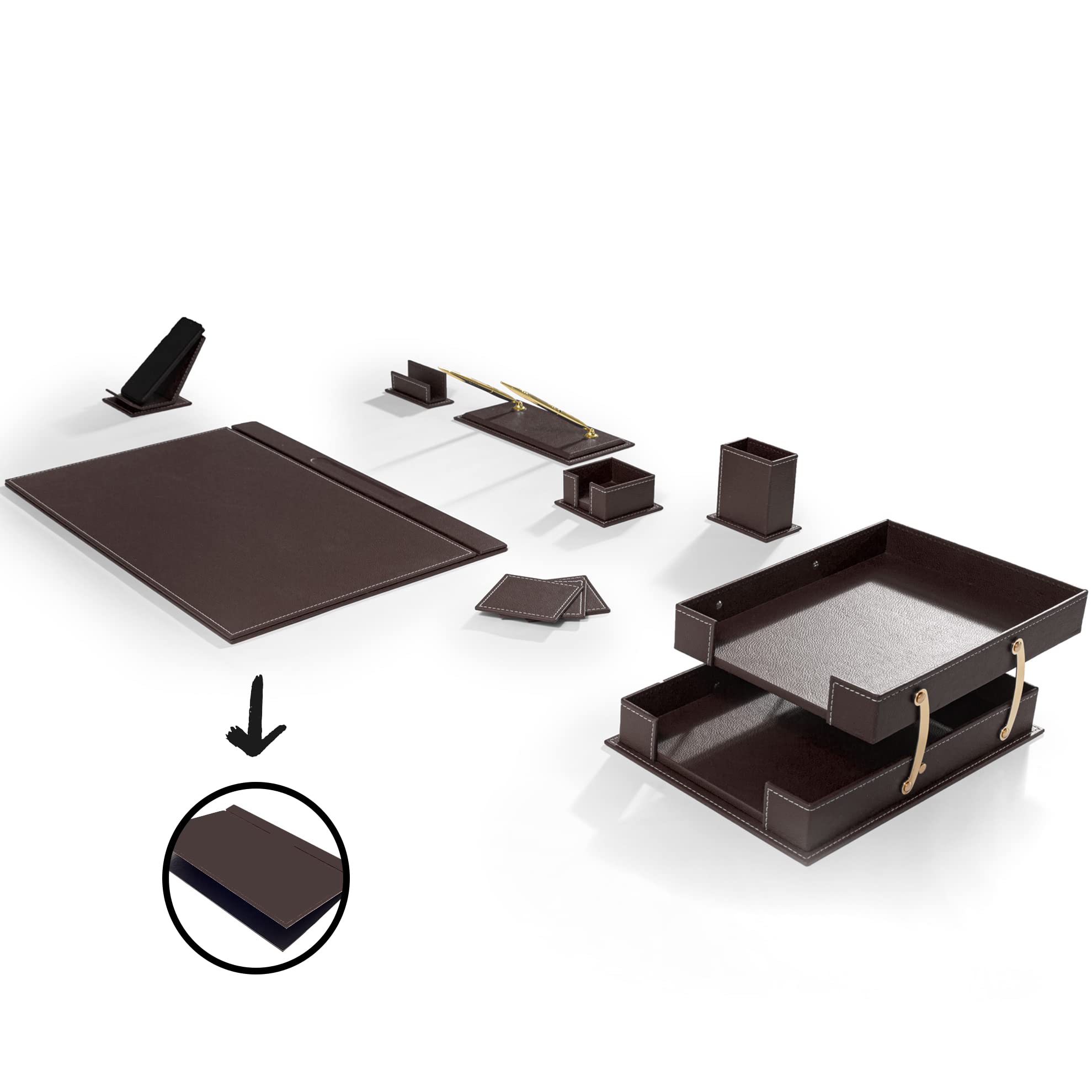 Premium MOOGCO Bonded Leather Desk Organizer Set - Stylish Office & Home Desk Accessories with Pen Holder, File Organizer & Notepad - Perfect for Workstations, Home Offices & Executive Desks