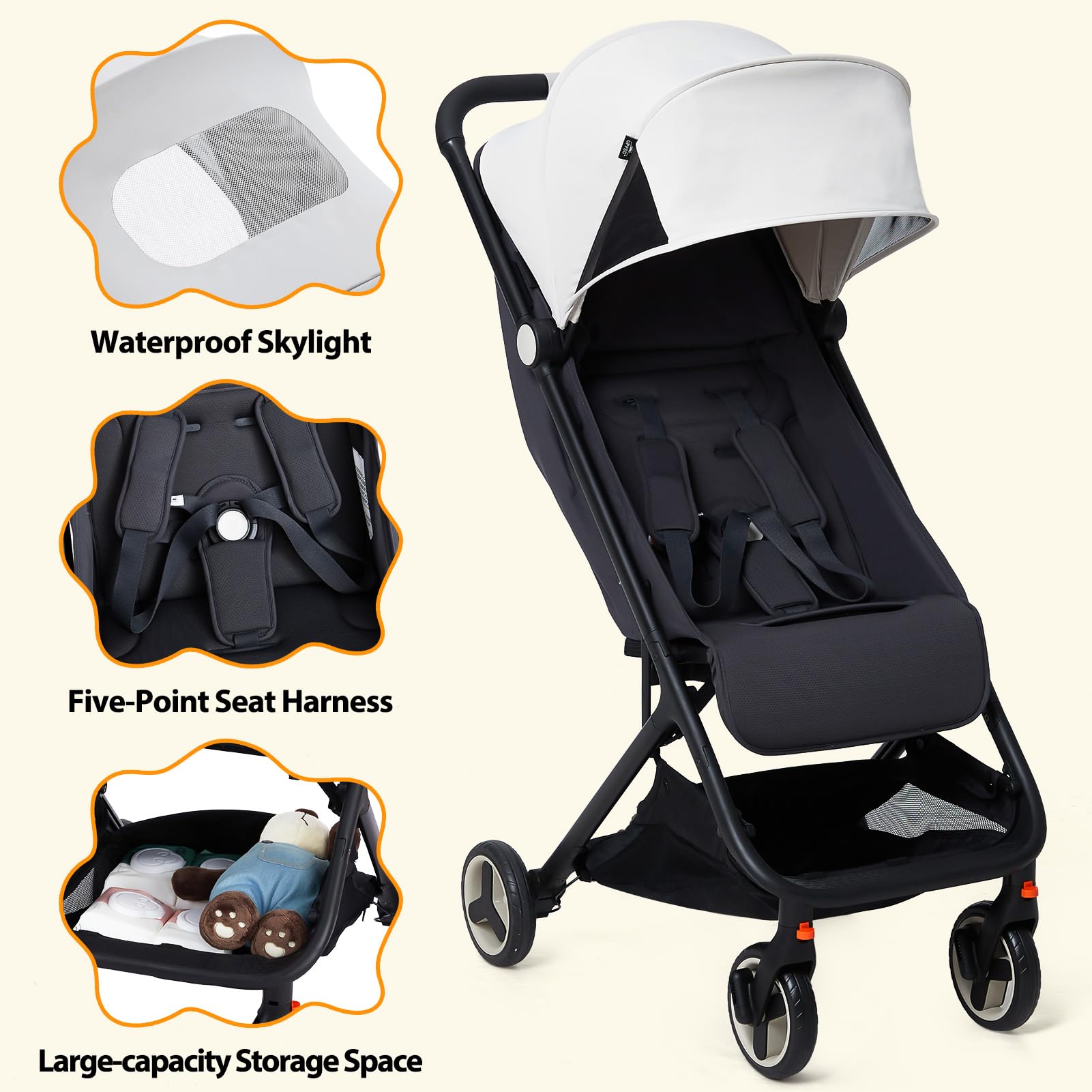 GAOMON Lightweight Compact Stroller - One-Hand Fold Travel Stroller for Airplane, Reclining Seat with Sun Canopy | Perfect for Travel, Shopping & Daily Use with Baby