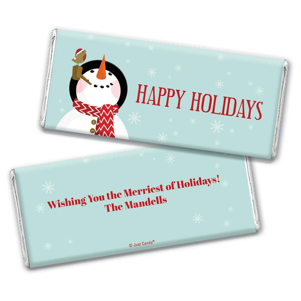 Personalized Christmas Snowman Chocolate Bars - 36 Count Bulk Holiday Candy for Gifts, Parties & Stocking Stuffers