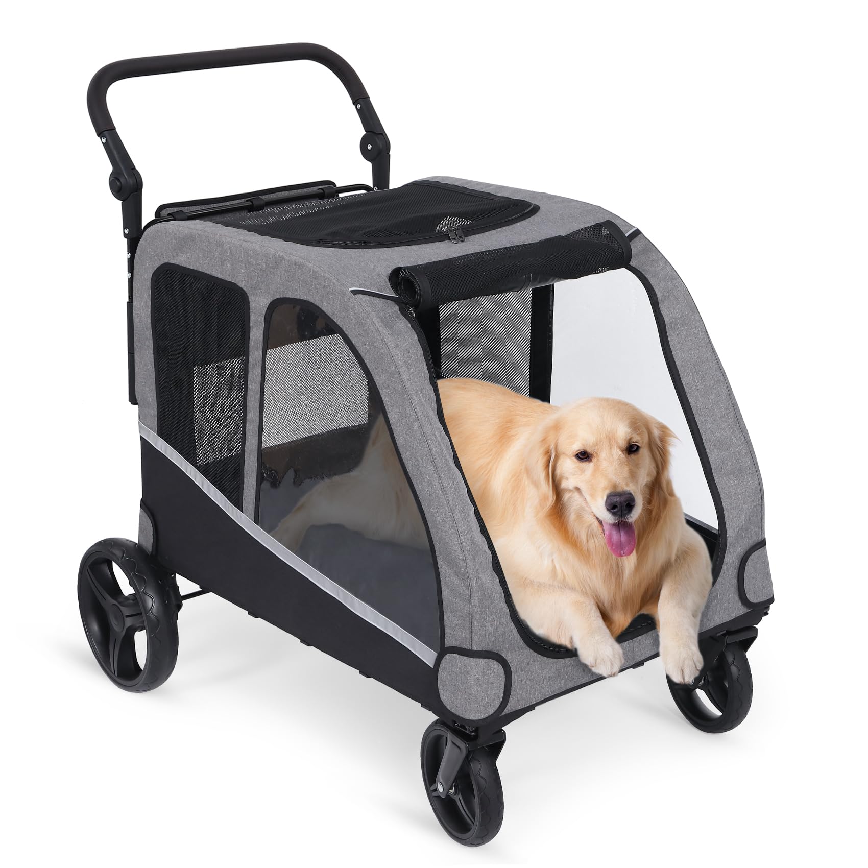 Extra Large Dog Stroller for 2 Big Dogs - Heavy Duty Pet Wagon & Carriage with Foldable Design, Adjustable Handle & Storage Pocket - Supports Up to 160 lbs - Perfect for Park Walks, Vet Visits & Shopping Trips