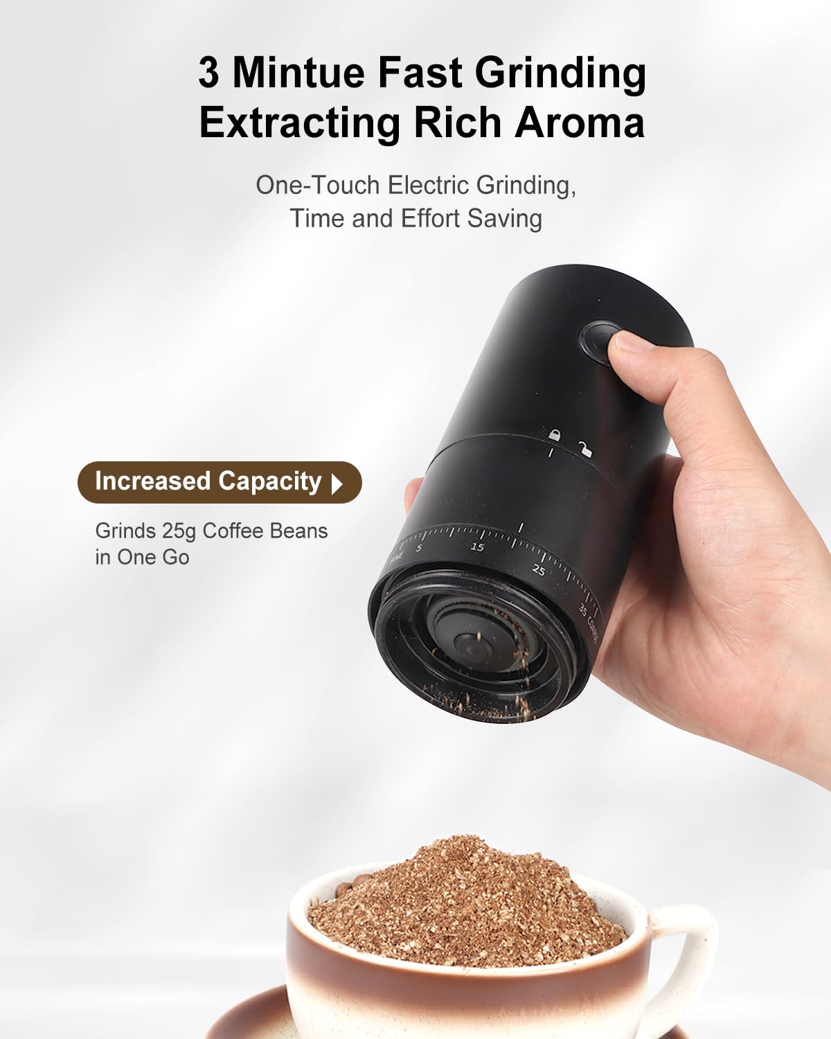 Premium Portable Electric Coffee Grinder with Ceramic Burr - 38 Adjustable Settings for Espresso to French Press | USB-C Rechargeable, One-Touch Operation & Auto-Stop | Perfect for Travel, Camping, Office & Home Brewing
