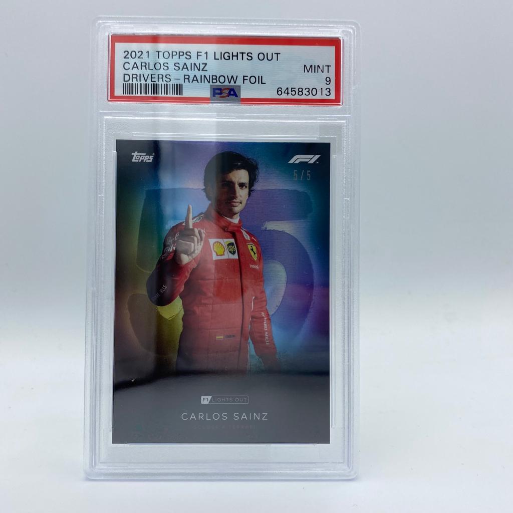 PSA 9 Graded 5/5 Carlos Sainz F1 Driver Rainbow Foil Trading Card - Perfect for Collectors, Sports Memorabilia & Formula 1 Fans
