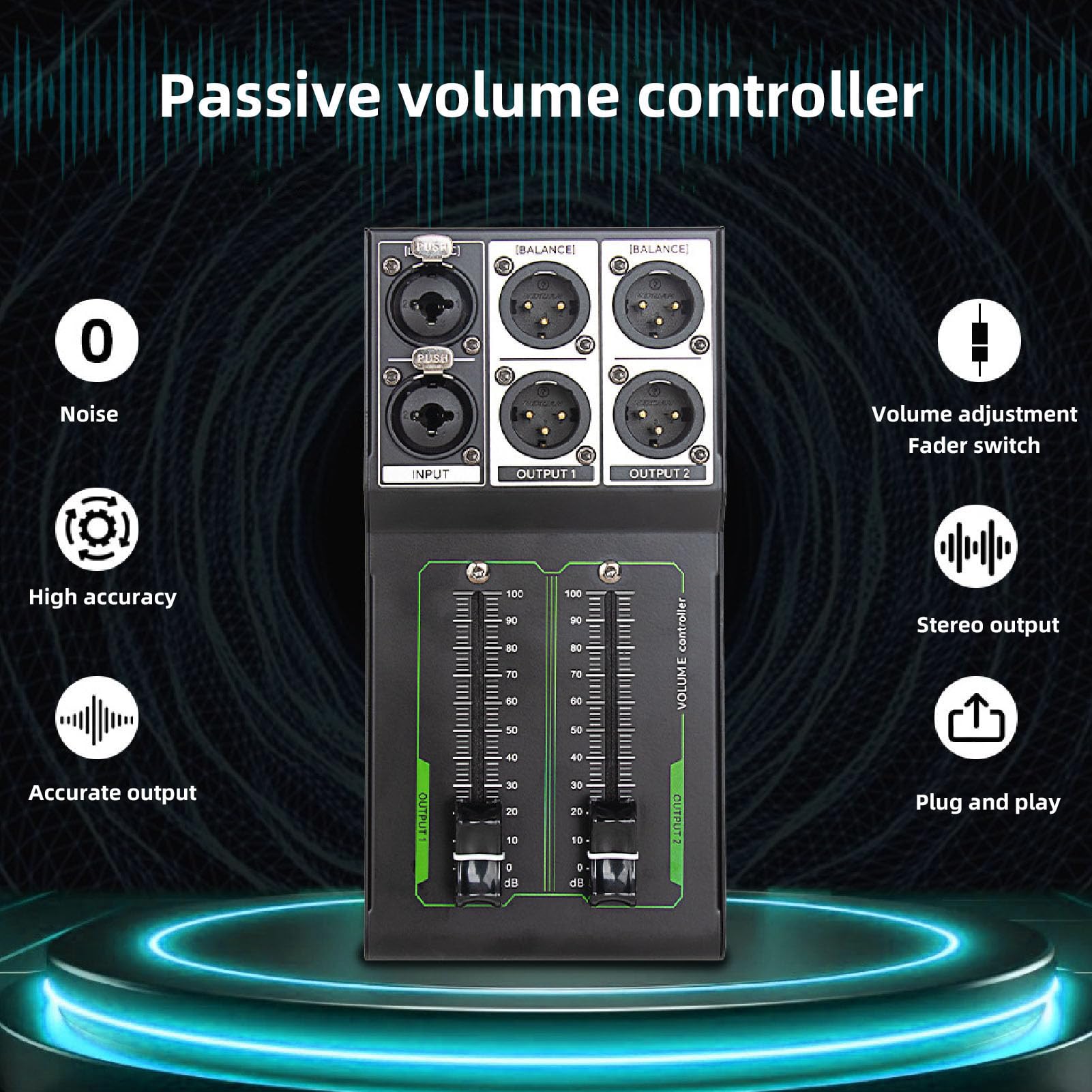 Passive XLR Volume Controller - 1 Input 2 Output Stereo Monitor Controller with No Loss Audio Adjustment | Plug & Play for Studio Recording, Home Theater & Professional Audio Systems | Perfect for Mixing, Mastering & Audio Production