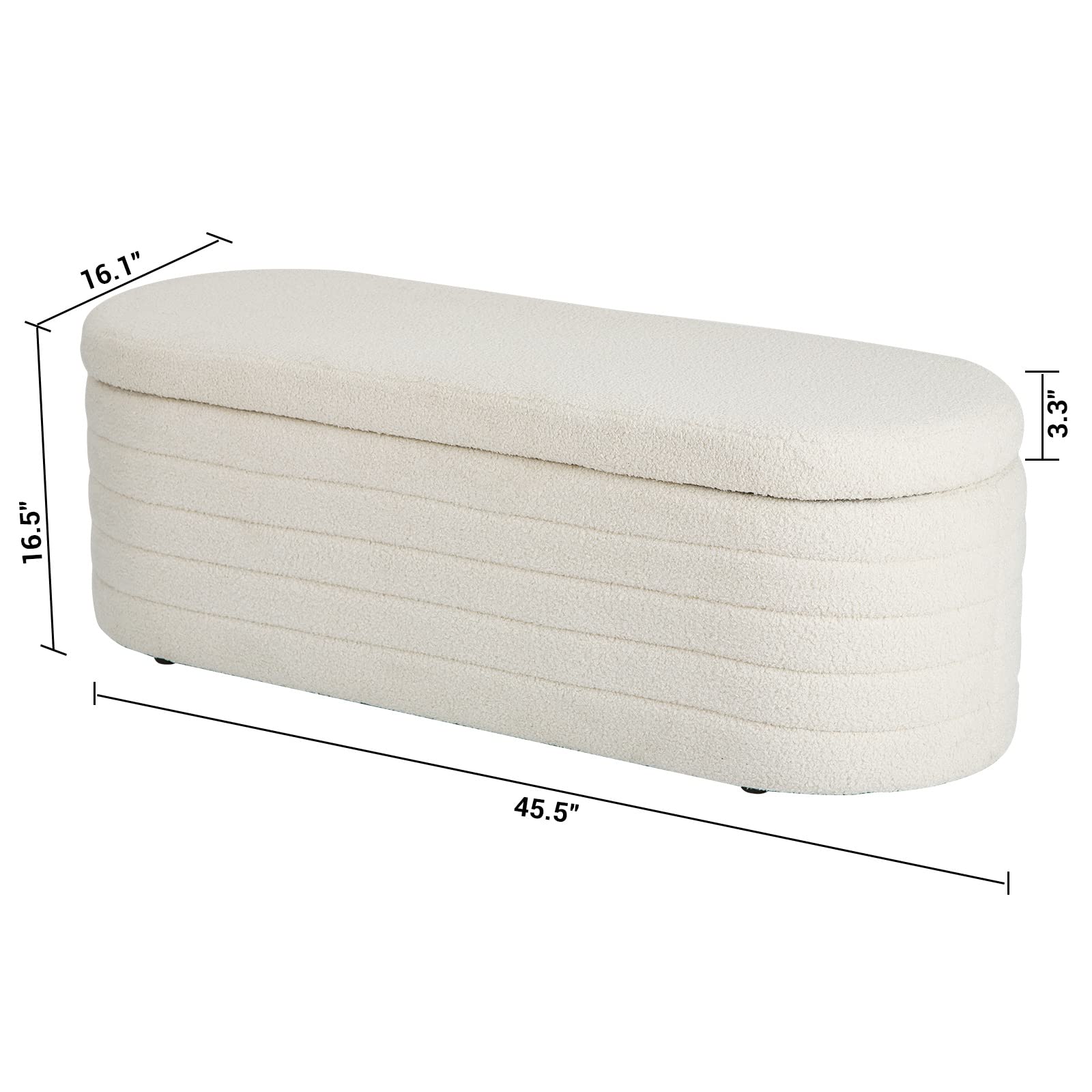Modern Sherpa Upholstered Teddy Storage Ottoman Bench - White Oval Entryway Bench for Living Room, Bedroom & End of Bed | Multi-Functional Storage Seat with Soft Fabric for Home Decor & Organization