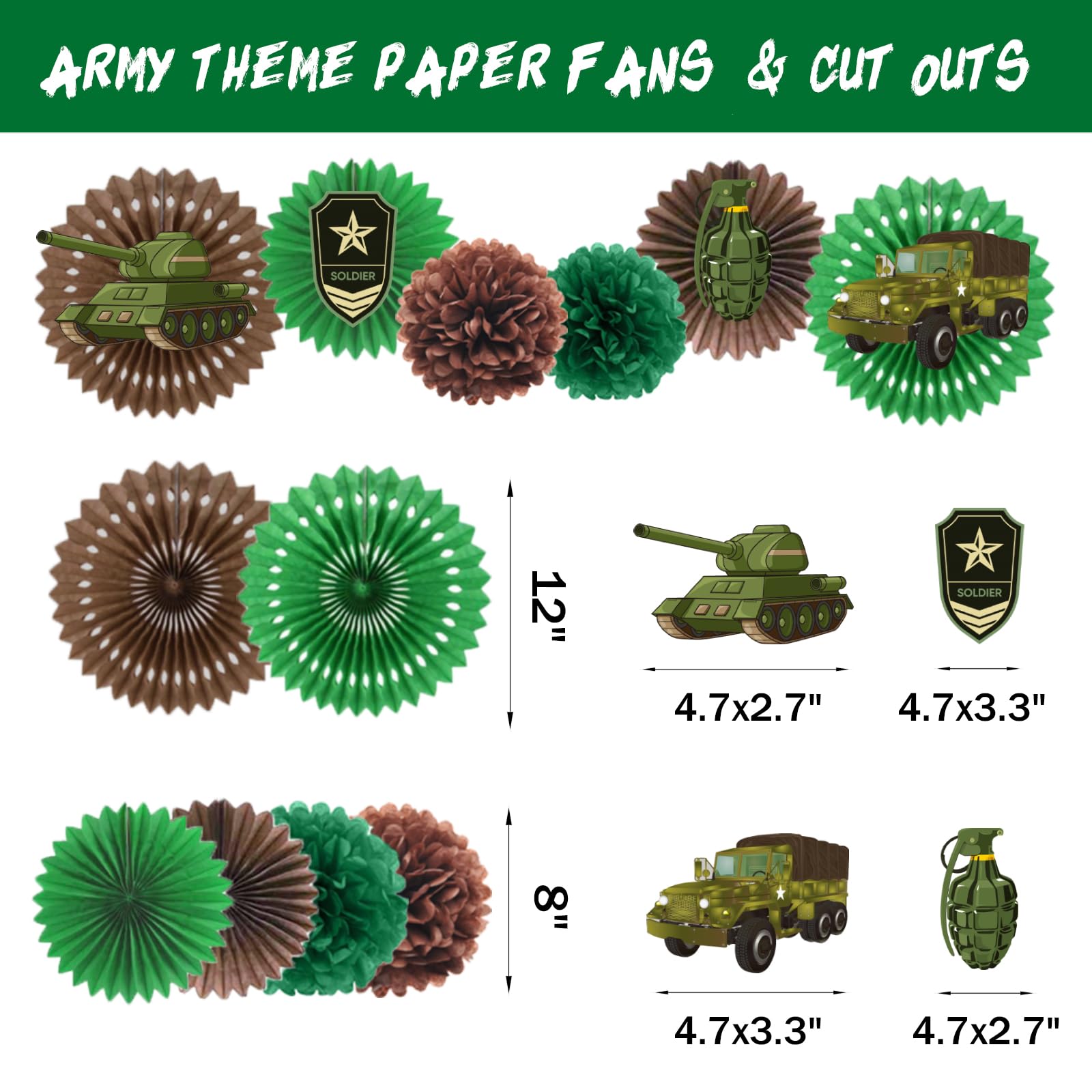 Army Party Decorations - Military Birthday Supplies with Camouflage Balloons, Tank Foil Balloons, Cake Toppers & Badge Cutouts | Perfect for Army Themed Birthday Parties, Veterans Day Celebrations & Military Appreciation Events