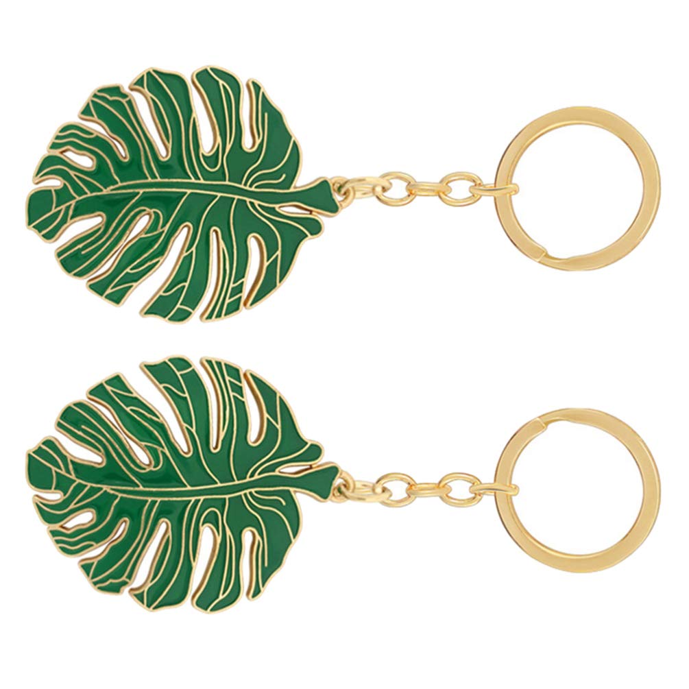 PRETYZOOM Women's Wallet Keychain Set - 2PCS Tropical Leaf Keyrings, Small Key Holder for Purse, Handbag, Car Keys | Perfect Gift for Women & Girls | Palm Leaf Decor for Home, Car, and Bag Accessories