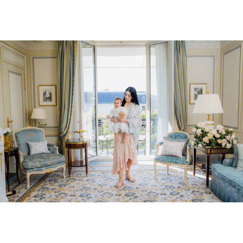 Atelier Choux Muslin Swaddle Blanket - Toile De Jouy Blue 100x100cm - Soft Organic Cotton Baby Wrap for Newborns & Infants - Perfect for Swaddling, Nursing Cover, Stroller Blanket & Photo Backdrop