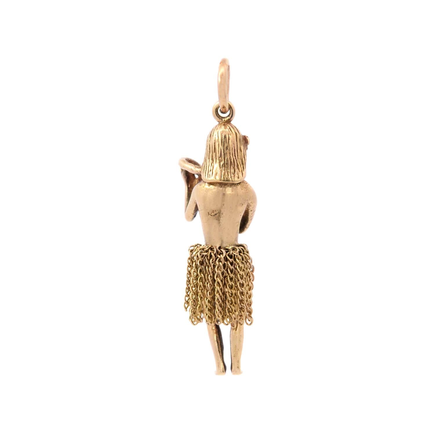 14K Gold Retro Hula Dancer Pendant Necklace - Hawaiian Inspired Jewelry for Women, Perfect for Beach Parties, Luau Events & Tropical Vacations