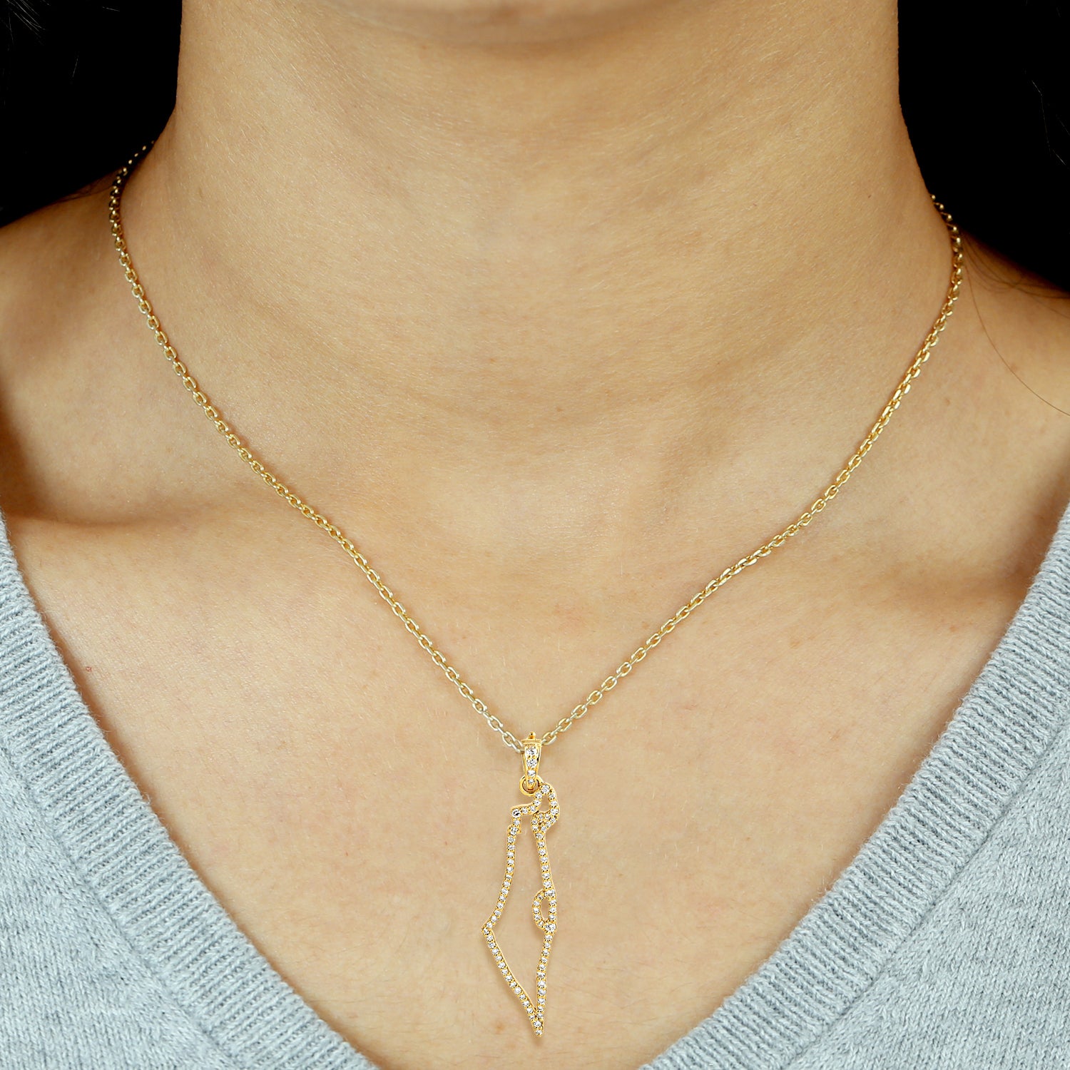 14K Yellow Gold Israel Map Pendant with Pave Diamonds - Elegant Jewish Jewelry for Gifts, Hanukkah & Special Occasions