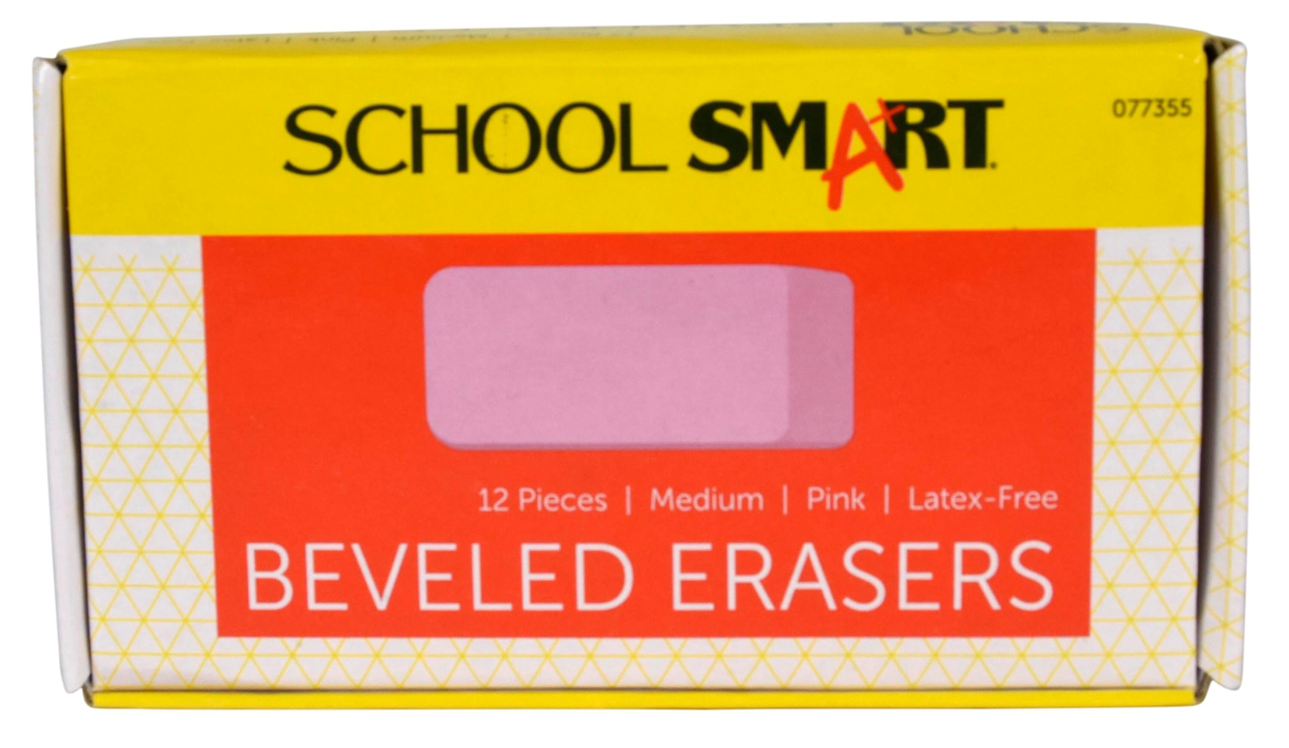 School Smart Beveled Block Erasers - Medium Size, Pink, Pack of 12 - Perfect for Classroom, Office & Art Projects