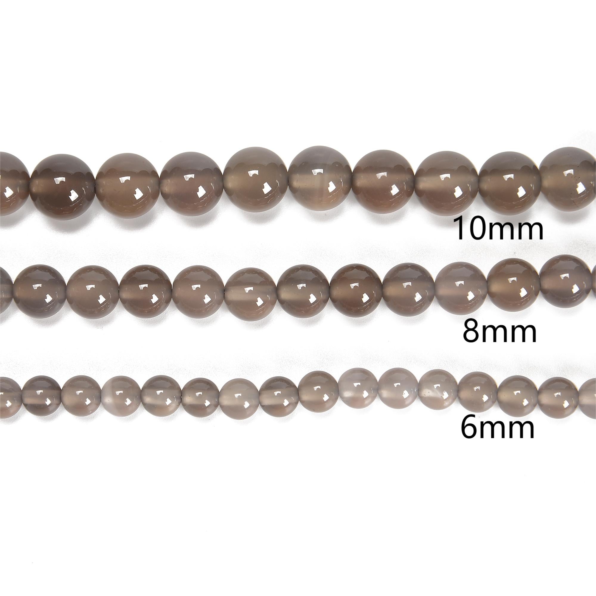 Gray Agate Smooth Round Beads 4mm 6mm 8mm 10mm 12mm 15.5 Strand - Natural Stone Beads for Jewelry Making, DIY Bracelets & Necklaces - Perfect for Crafting, Meditation & Gift Giving