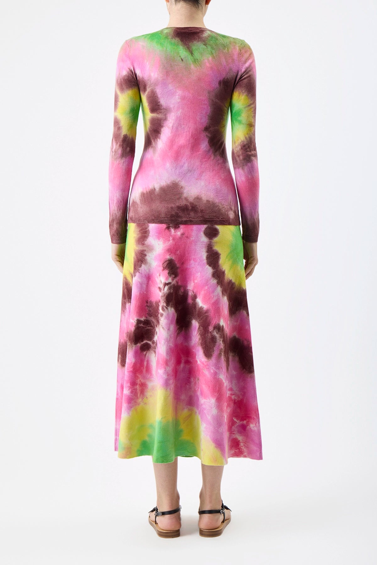 Olive Knit Midi Skirt in Multi Tie Dye Cashmere - Women's Boho Chic Skirt for Casual Outfits, Date Nights & Fall Fashion