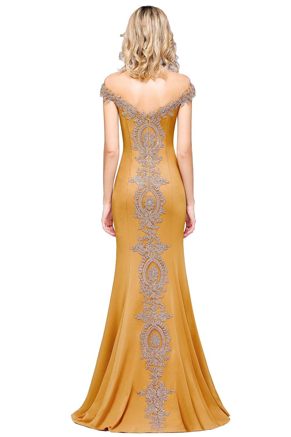 Elegant Off-Shoulder Gold Appliques Mermaid Evening Gown for Women | Formal Prom, Wedding Guest & Special Occasion Dresses