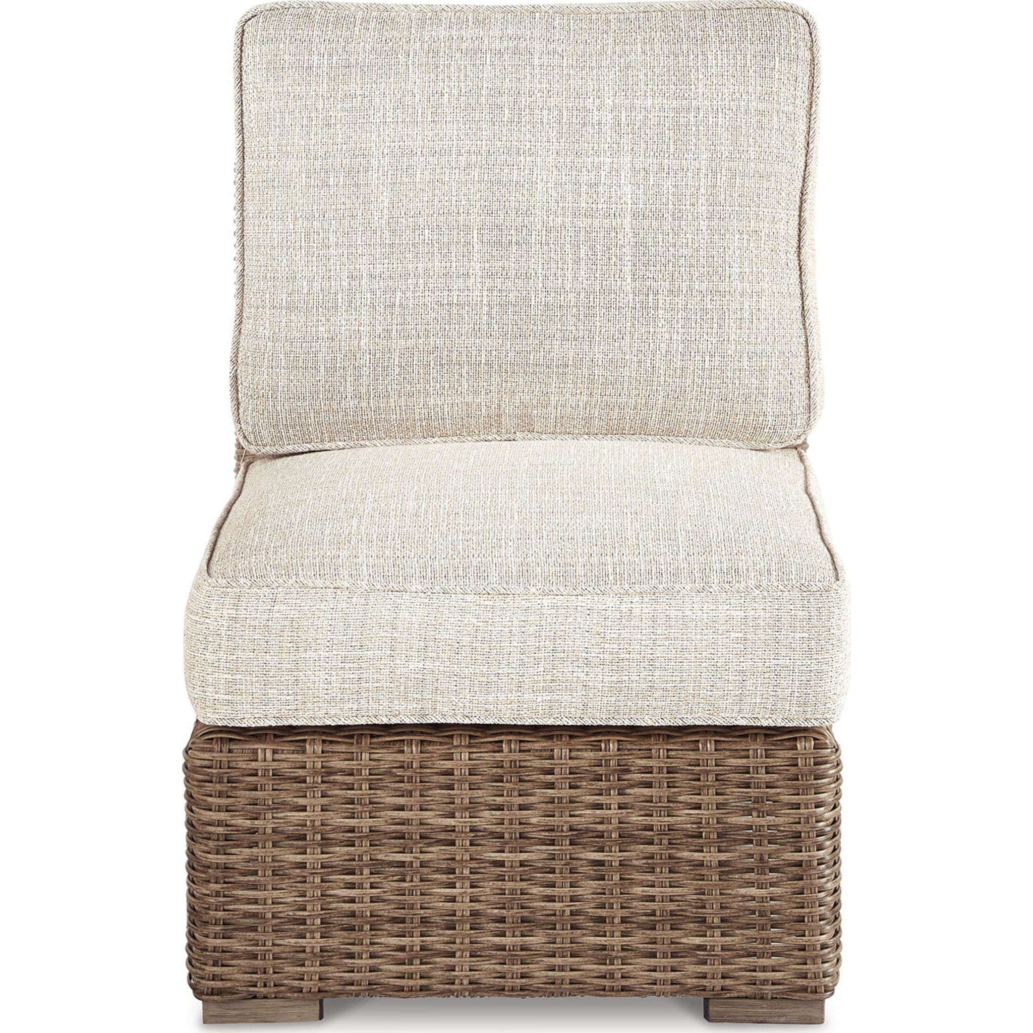 Beachcroft Outdoor Armless Chair with Cushion - White/Beige - Perfect for Patio, Poolside & Garden Relaxation