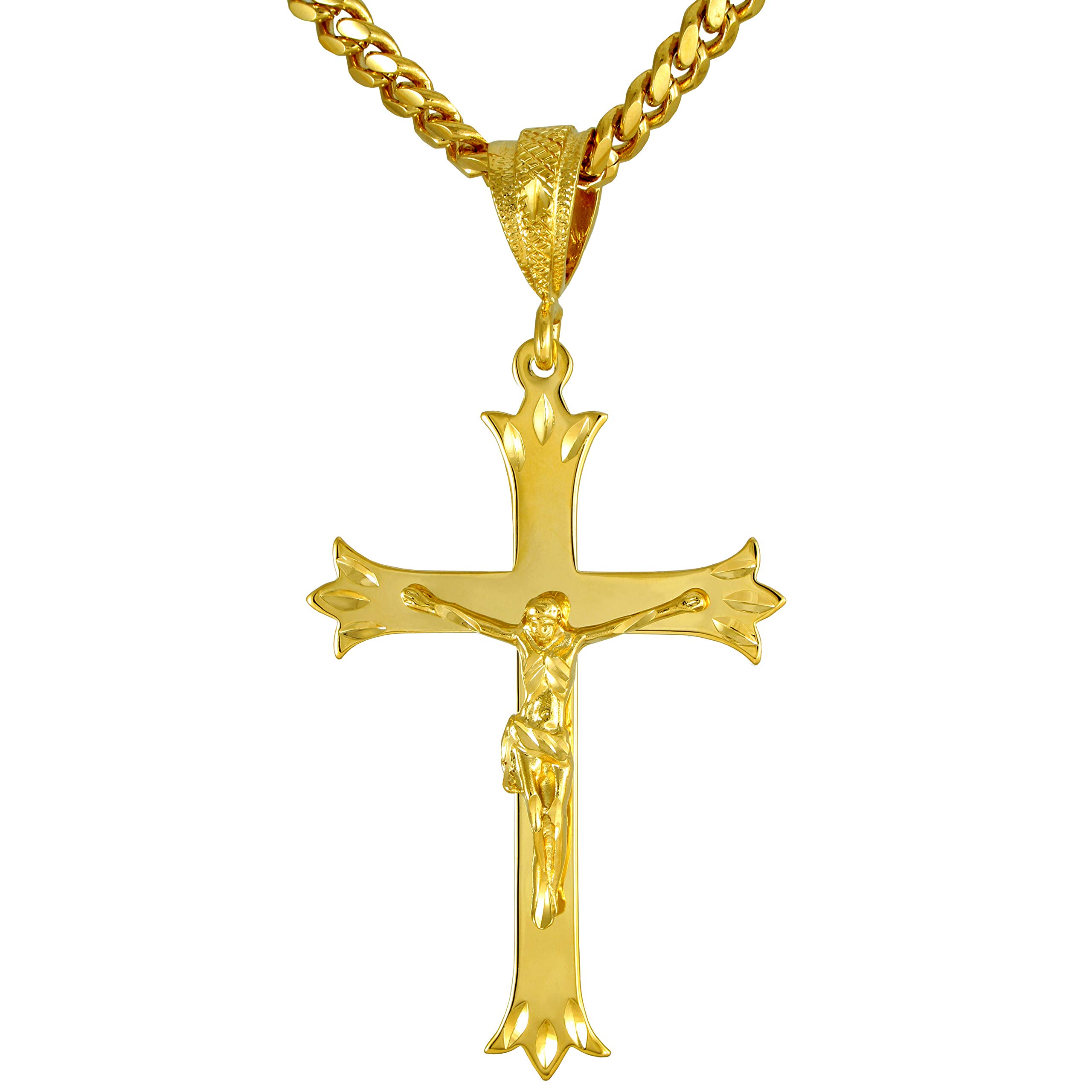 LIFETIME JEWELRY 24K Gold Plated Jumbo Crucifix Cross Necklace for Men & Women - Perfect for Religious Occasions, Daily Wear & Gift Giving