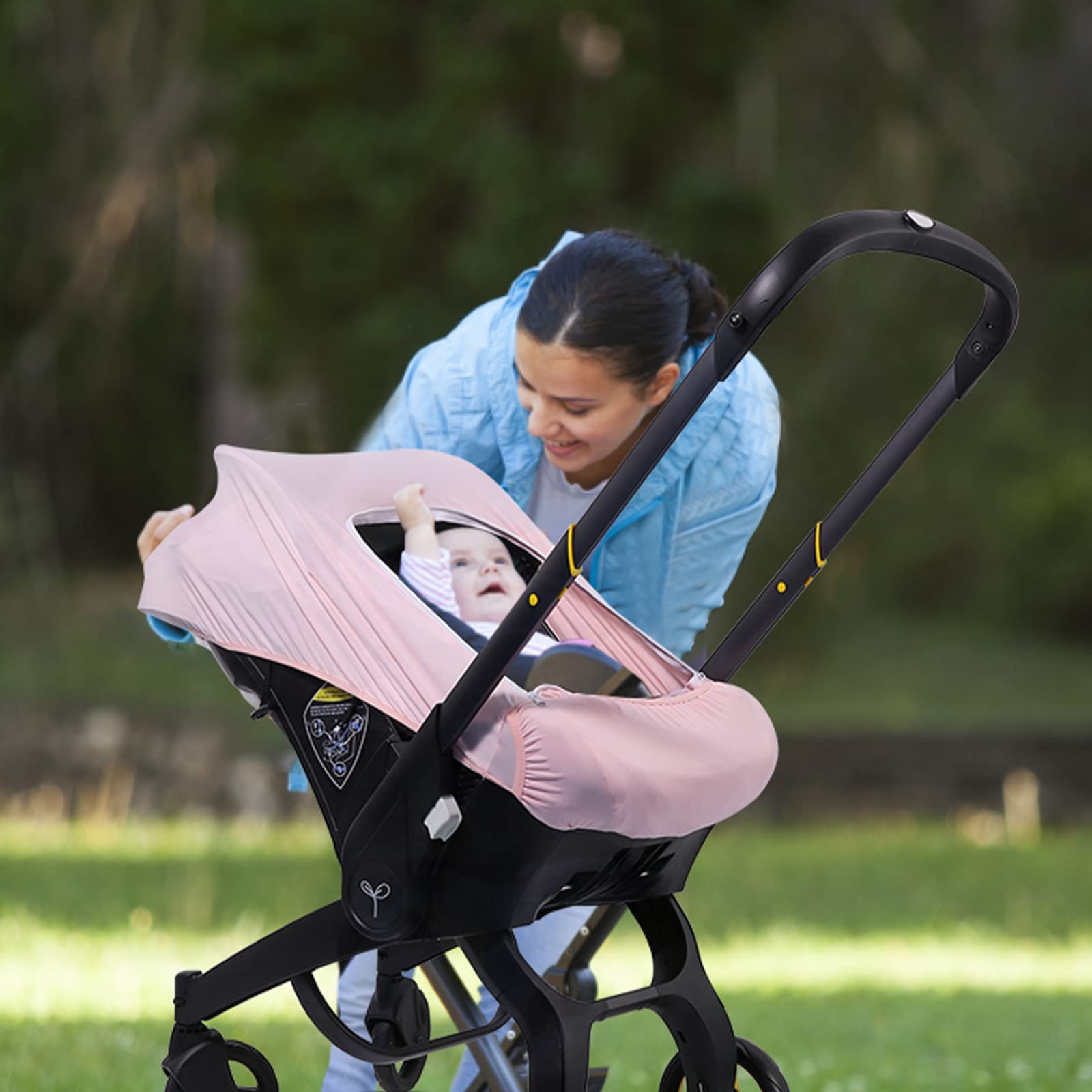 Premium Baby Car Seat Covers for Boys & Girls - Breathable Stretchy Infant Car Seat Canopy with Adjustable Mesh Window & Storage Pocket - Kick-Proof Stroller Cover for Spring & Summer - Perfect for Travel, Shopping & Outdoor Adventures