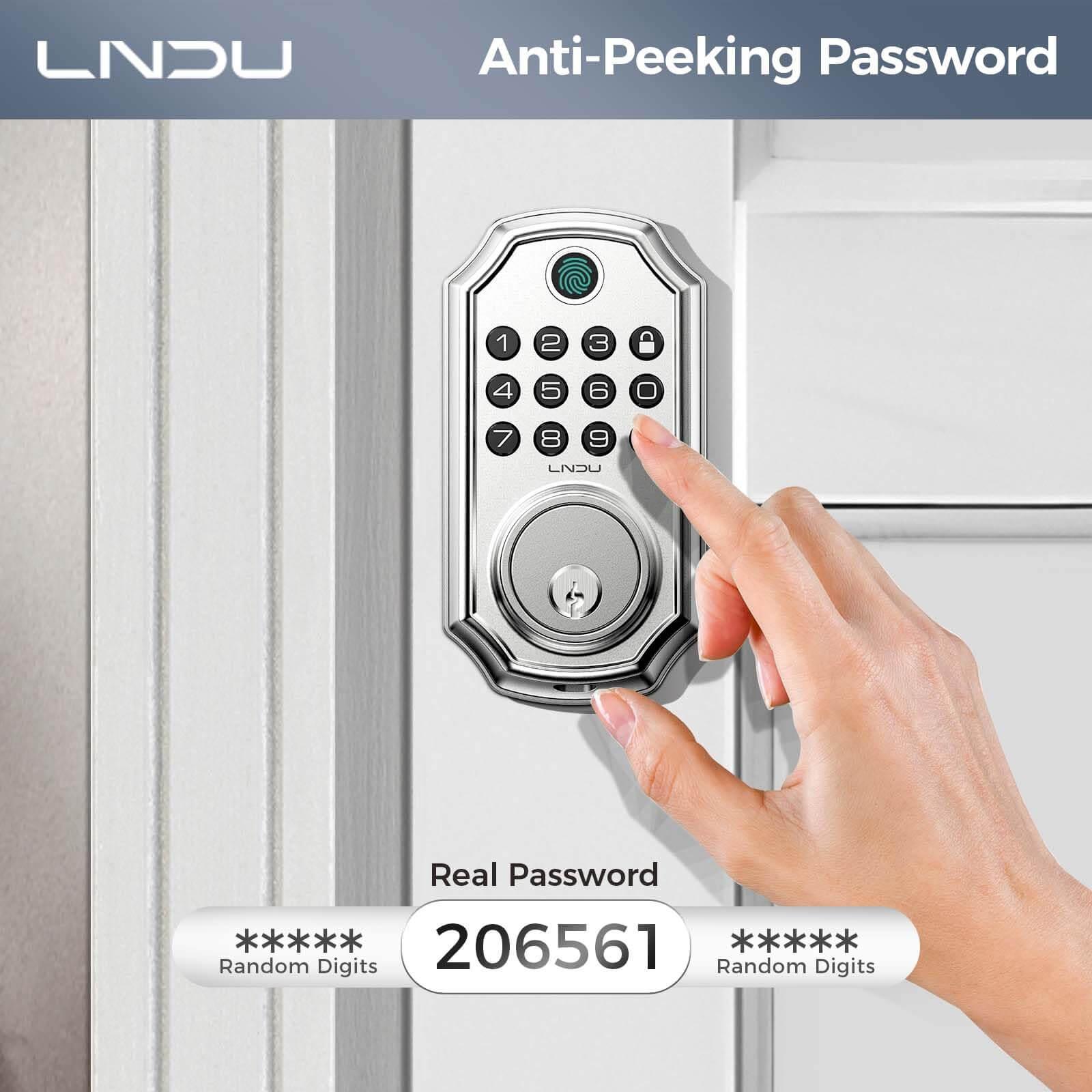 Smart LNDU D280 Keyless Entry Door Lock - Fingerprint, App Control, Auto-Lock - Secure Your Home, Office & Vacation Rental