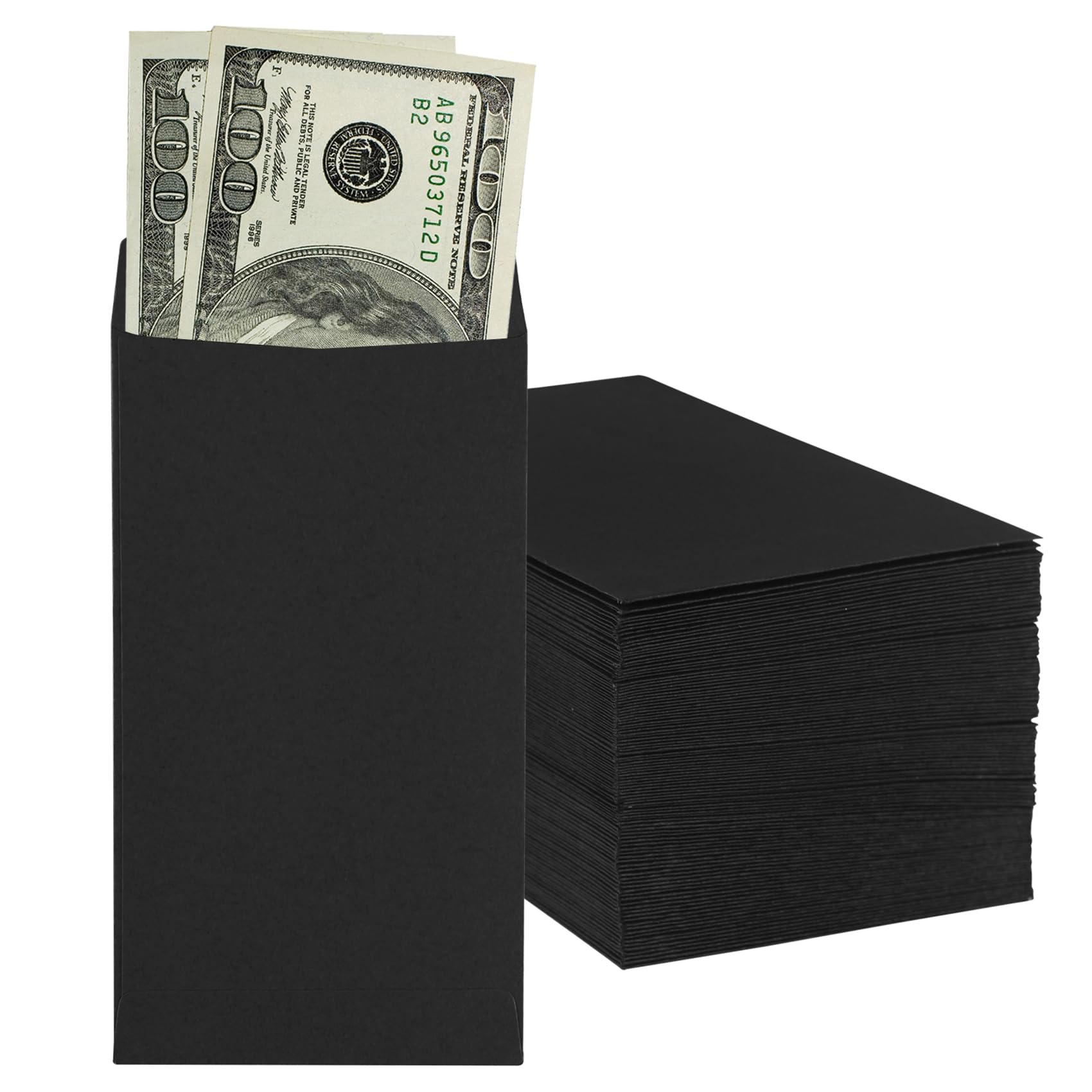 Granhoolm 100 Pack Large Cash Envelopes 3.5 x 6.5 inch - Budgeting Money Envelopes for Savings Plan, Cash Management & 100 Envelope Challenge - Perfect for Personal Finance, Wedding Cards, Business Payments & Gift Giving (Black)