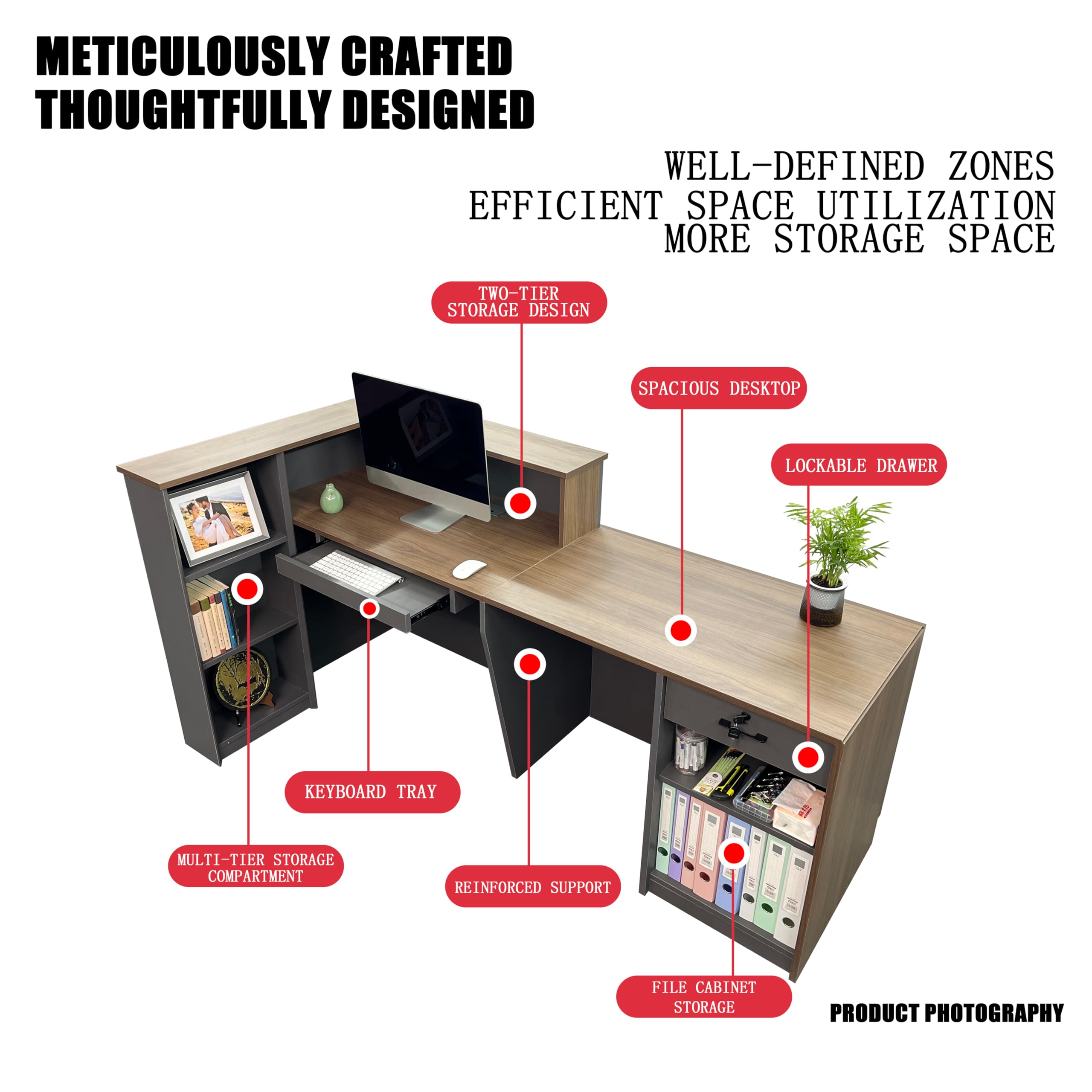 Modern L-Shaped Reception Desk with Counter & Drawers - Minimalist Office Furniture for Beauty Salon, Spa, Shop & Business (78.74