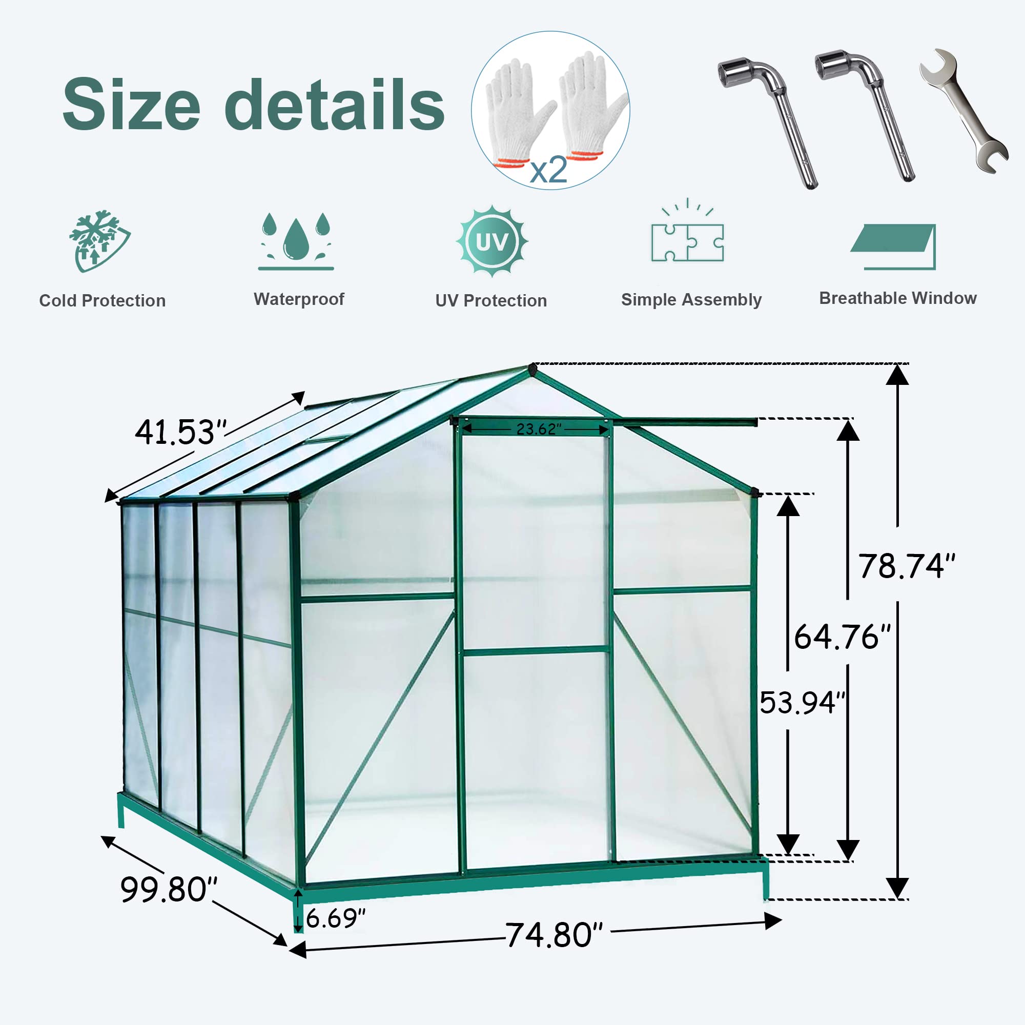 **6x6ft Walk-in Polycarbonate Greenhouse with Adjustable Roof Vent & Rain Gutter - Outdoor Plant Greenhouse for Winter Flowers, Vegetables & Seedlings - Perfect for Backyard Gardening & All-Season Plant Protection**