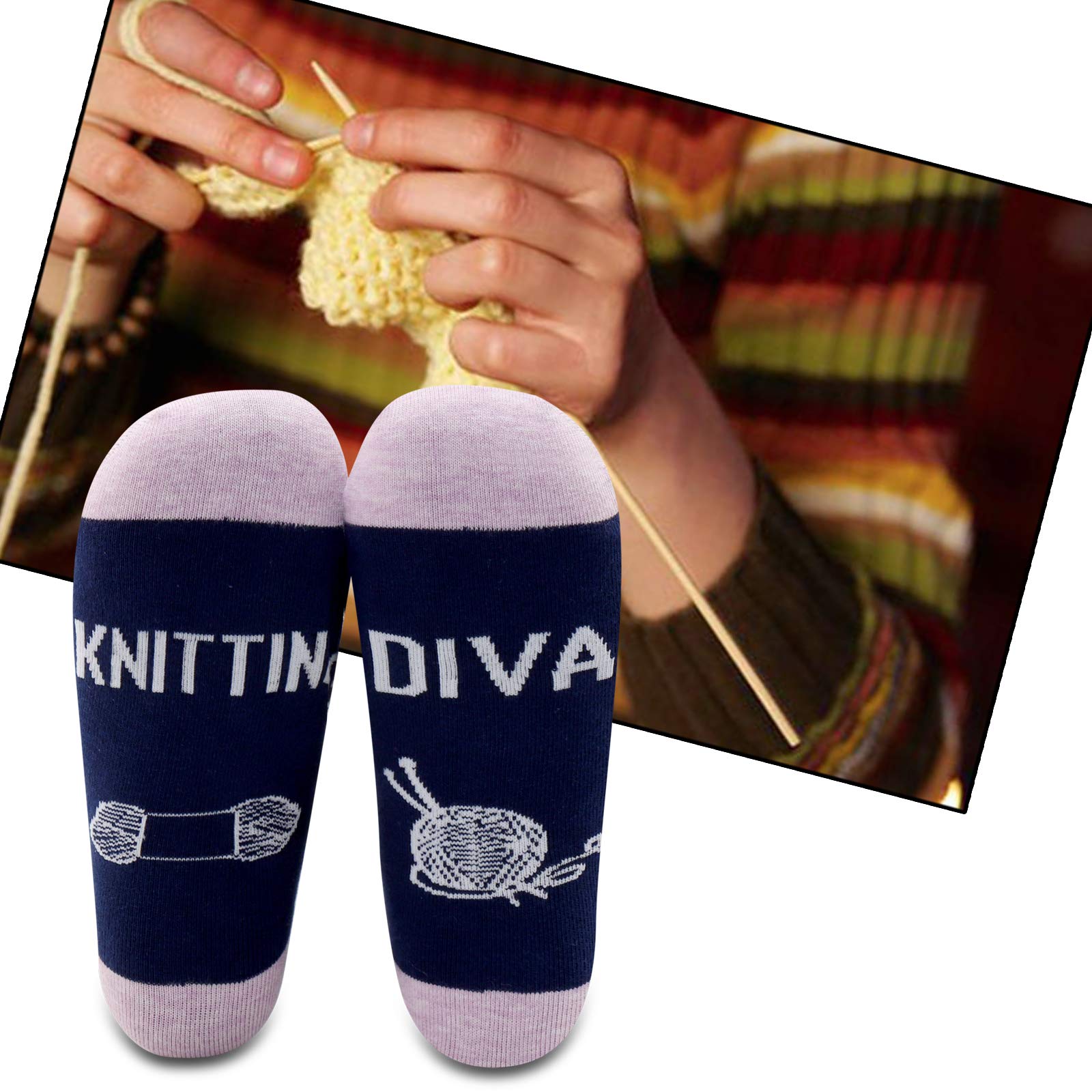 MBMSO 2 Pairs Knitting Lovers Socks - Perfect Gift for Knitters & Crocheters - Cozy Handmade Socks for Crafters - Ideal for Knitting Enthusiasts & Crochet Lovers - Great for Relaxing at Home or Crafting Sessions