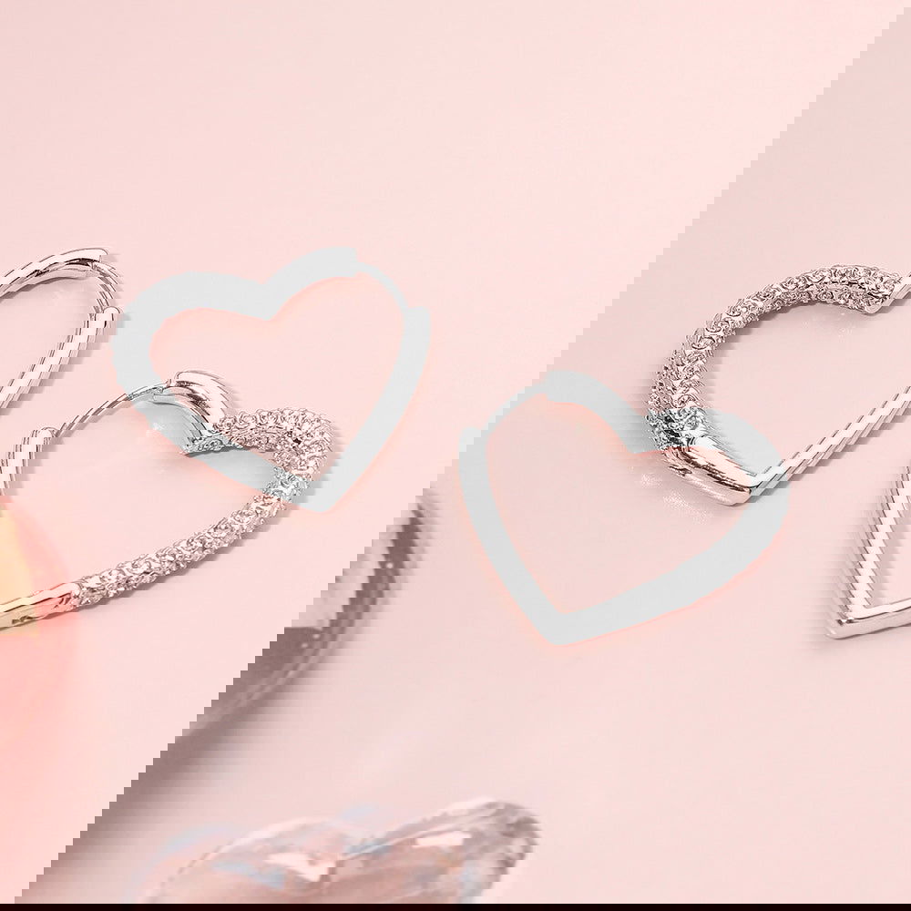 Sterling Silver CZ Paved Open Heart Huggie Hoop Earrings for Women - Dainty Everyday Jewelry, Perfect for Gifts, Date Nights & Special Occasions