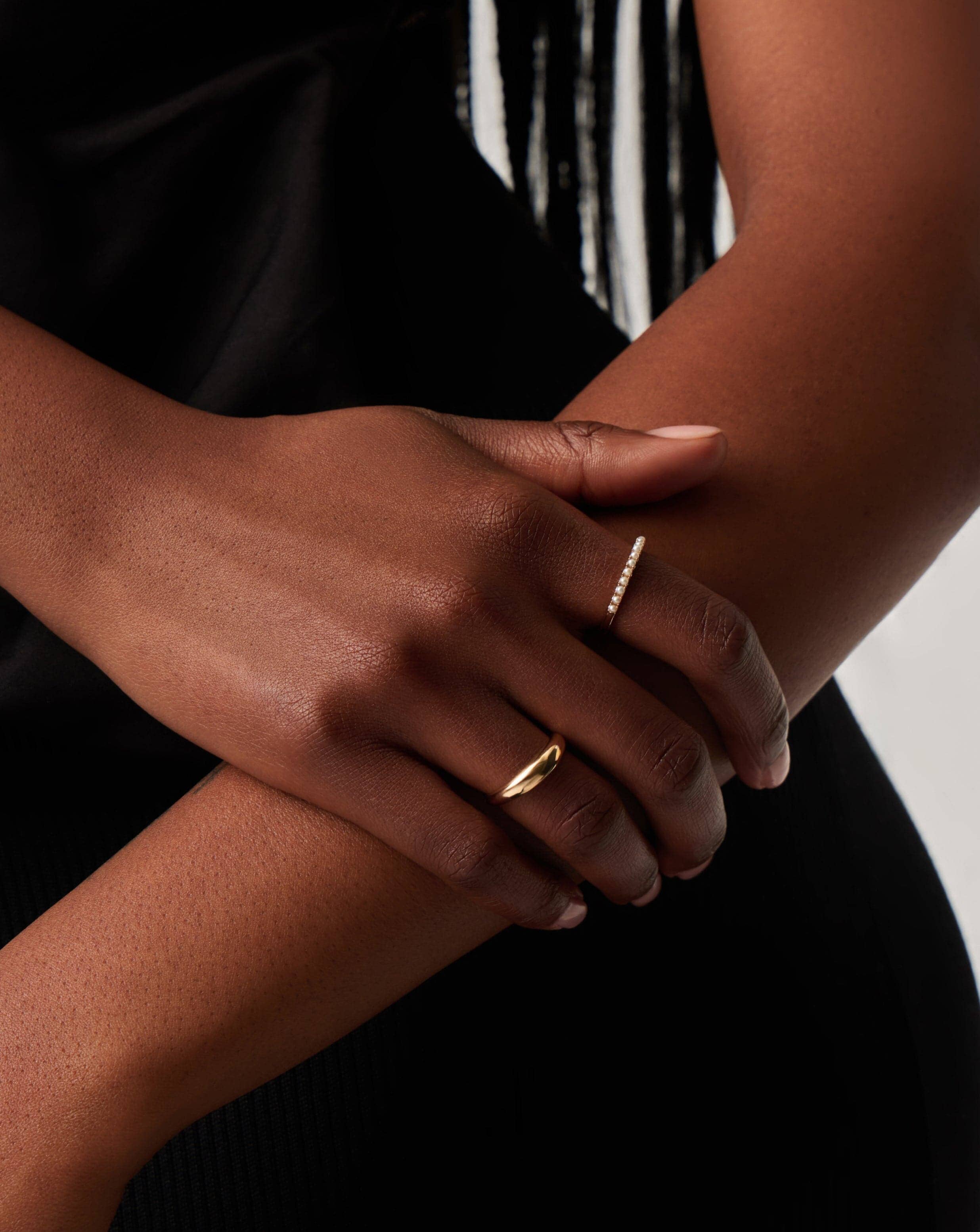 14K Solid Gold Half Eternity Pearl Ring - Elegant Stackable Pearl Jewelry for Women | Perfect for Weddings, Anniversaries & Everyday Wear