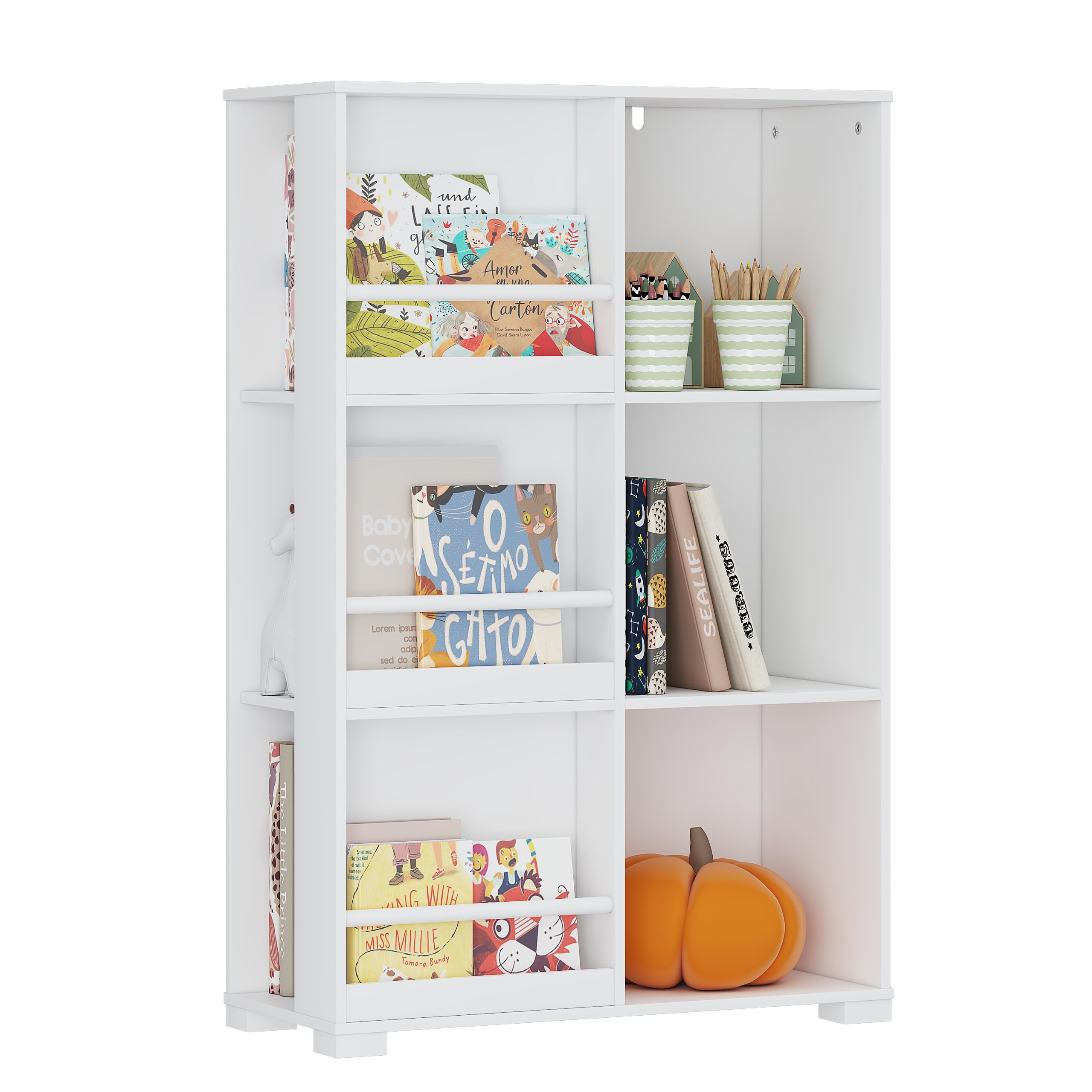 UTEX Kids Bookshelf - Wooden Bookcase with 6 Cube Storage, Toy Organizer & Display Stand for Nursery, Bedroom, Study Room - Perfect for Kids' Book Storage and Playroom Organization