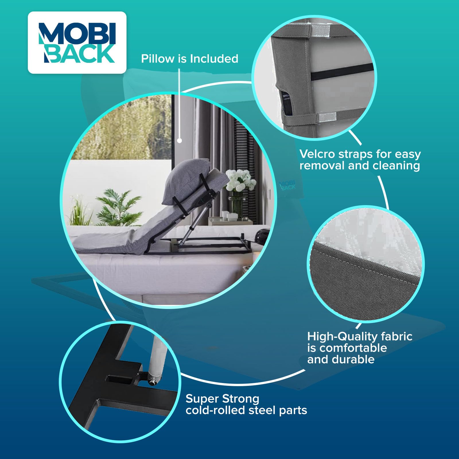 Electric Lifting Backrest for Bed - Mobi-Back Gen 2 Adjustable Medical Back Pillow with Electric Pump System, Ideal for Pregnant Women & Elderly to Sit Up in Bed Comfortably - Perfect for Reading, Watching TV & Post-Surgery Recovery