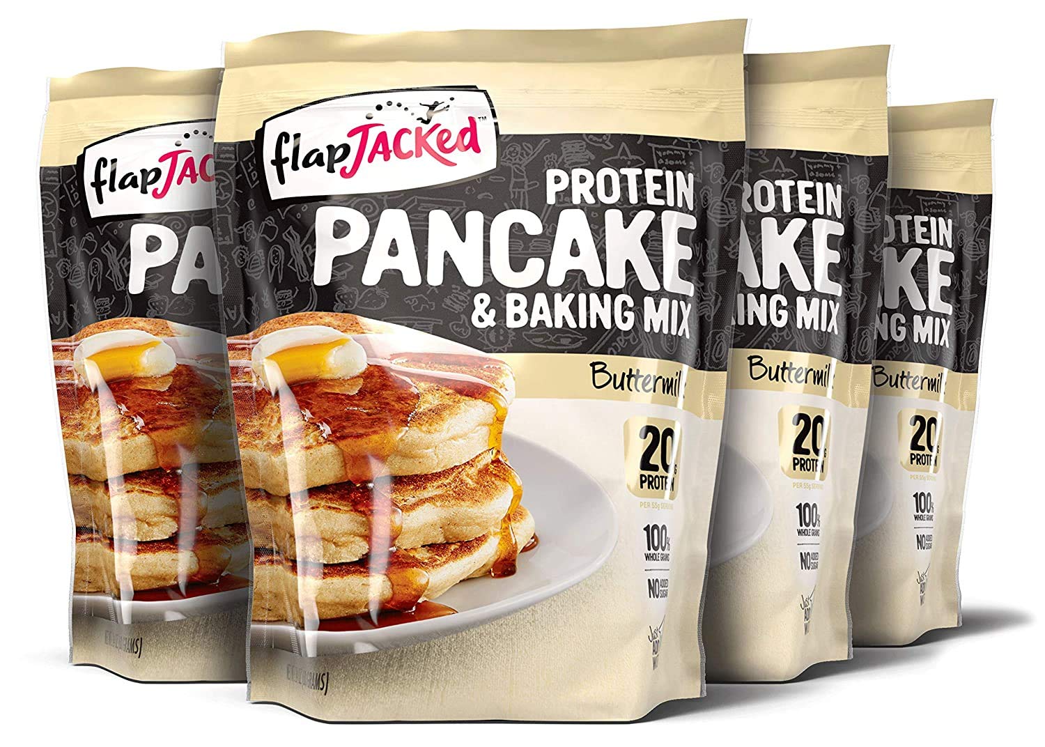 FlapJacked Buttermilk Protein Pancake & Baking Mix - 24 Oz (Pack of 4) | High Protein Breakfast & Post-Workout Meal | Perfect for Bodybuilders & Fitness Enthusiasts