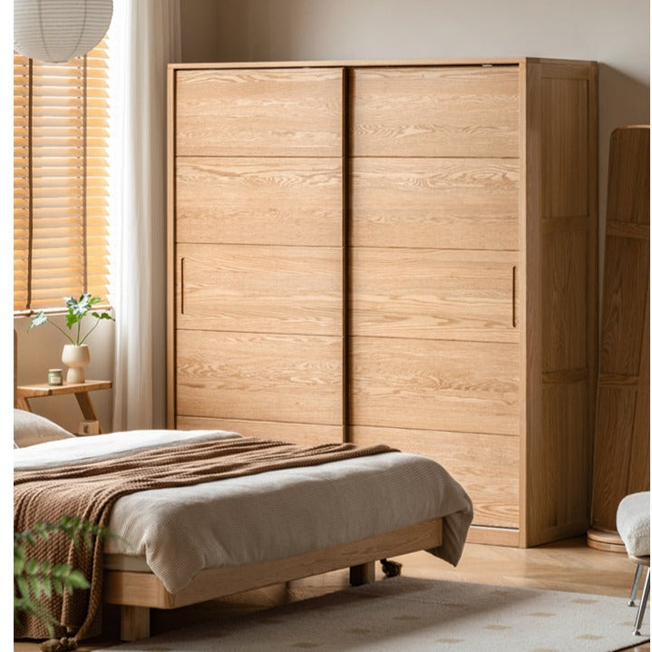 Solid Oak Wood Sliding Door Wardrobe Closet - Modern & Durable Storage for Bedroom, Living Room, or Walk-In Closet Organization