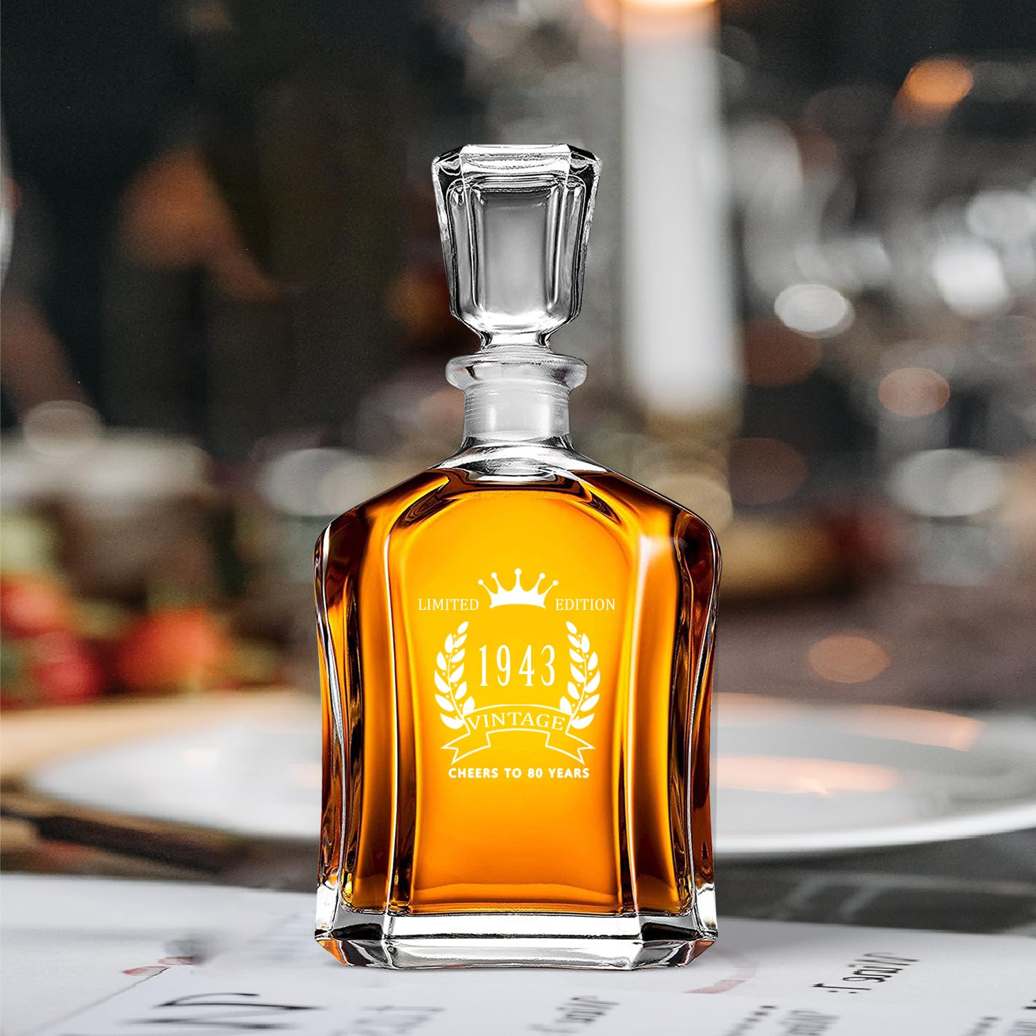 Premium Aged Whiskey Decanter Set - Perfect 80th Birthday Gift for Men, Whiskey Lovers & Collectors | Elegant Home Bar Accessory for Anniversaries, Retirement & Special Occasions