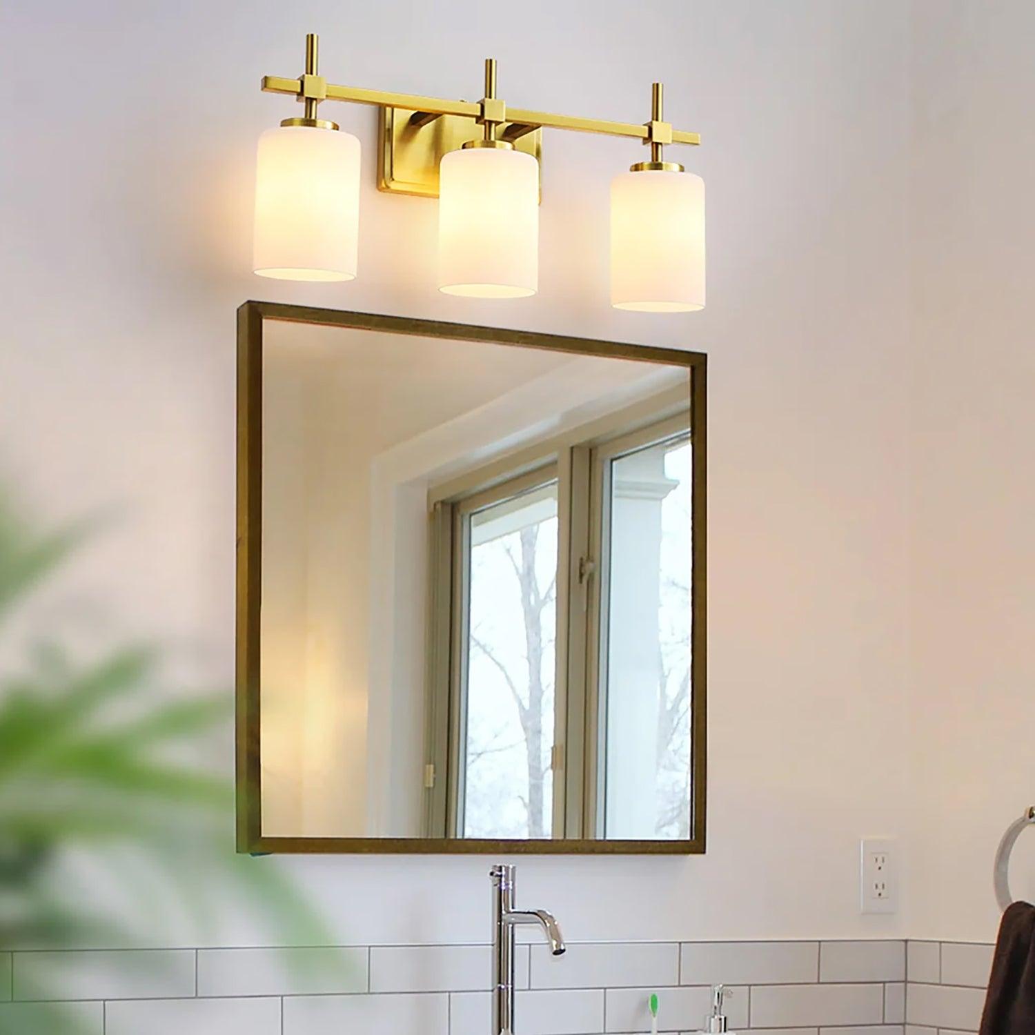 Jasper Gold Modern Frosted Glass 3-Light Bathroom Vanity Light Fixture - Perfect for Bathroom, Powder Room, and Dressing Area Lighting