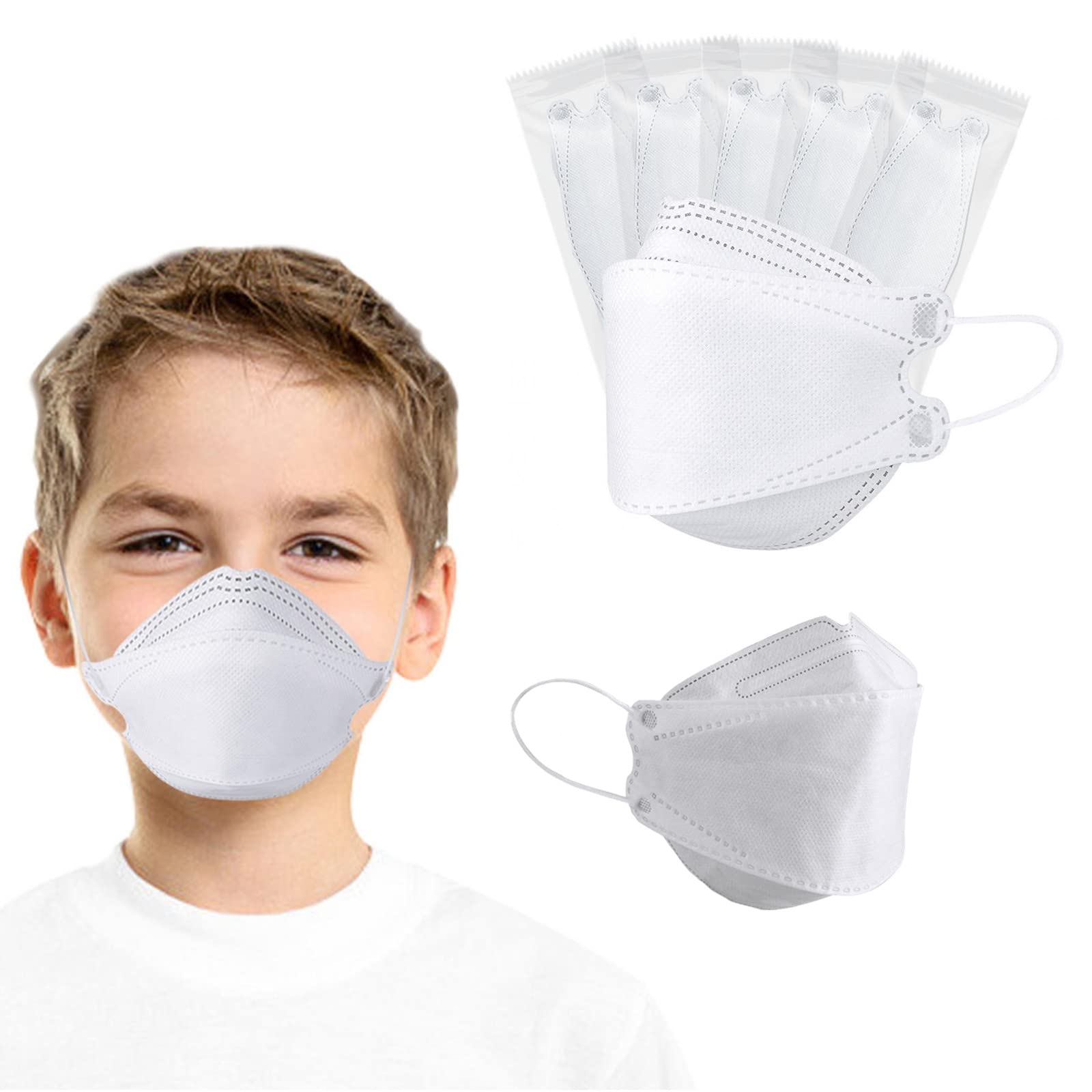 10 Pack Kids Face Masks - 4-Ply Breathable Dust Protection with Adjustable Nose Wire | Korea Safety Certified | Ideal for School, Travel & Outdoor Activities (White)