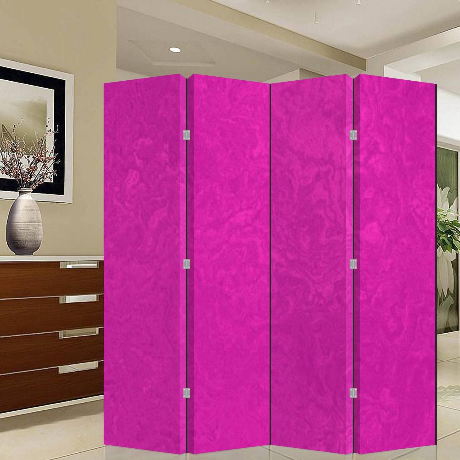4 Panel Folding Room Divider Screen - Hot Pink Grunge Magenta Purple Concrete Texture | Portable Freestanding Privacy Partition for Home, Office & Bedroom | Perfect for Creating Separate Spaces in Studios, Dorms or Events
