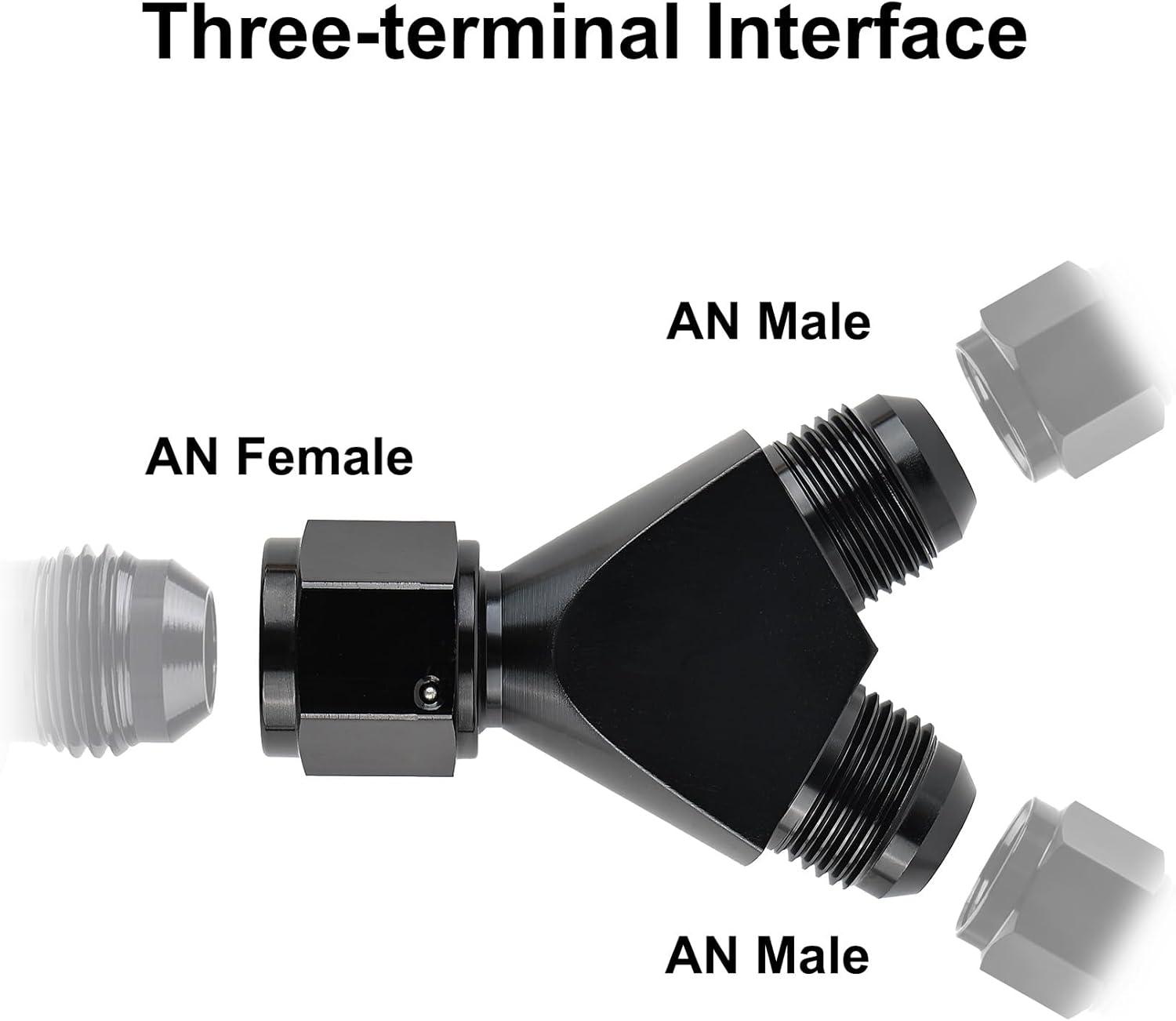 EVIL ENERGY AN Female to AN Male Flare Fitting Y Block Union Splitter Swivel Adapter - High Performance Aluminum Black Fitting for Fuel, Oil & Coolant Lines - Perfect for Automotive, Racing & Marine Applications