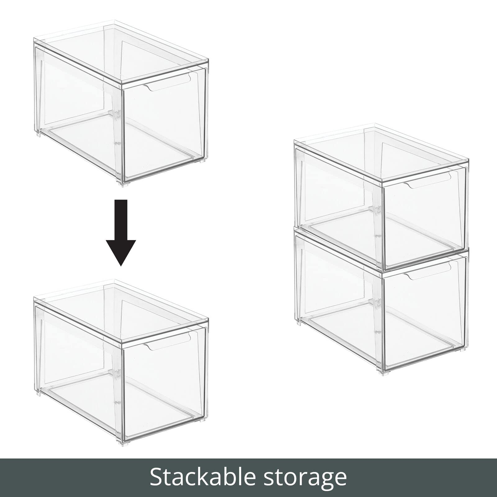 mDesign Plastic Stackable Bathroom Storage Organizer with Pull-Out Bin Drawer - 4 Pack Clear - Lumiere Collection for Cabinet, Vanity, Shelf & Closet Organization | Perfect for Small Spaces & Bathroom Decluttering