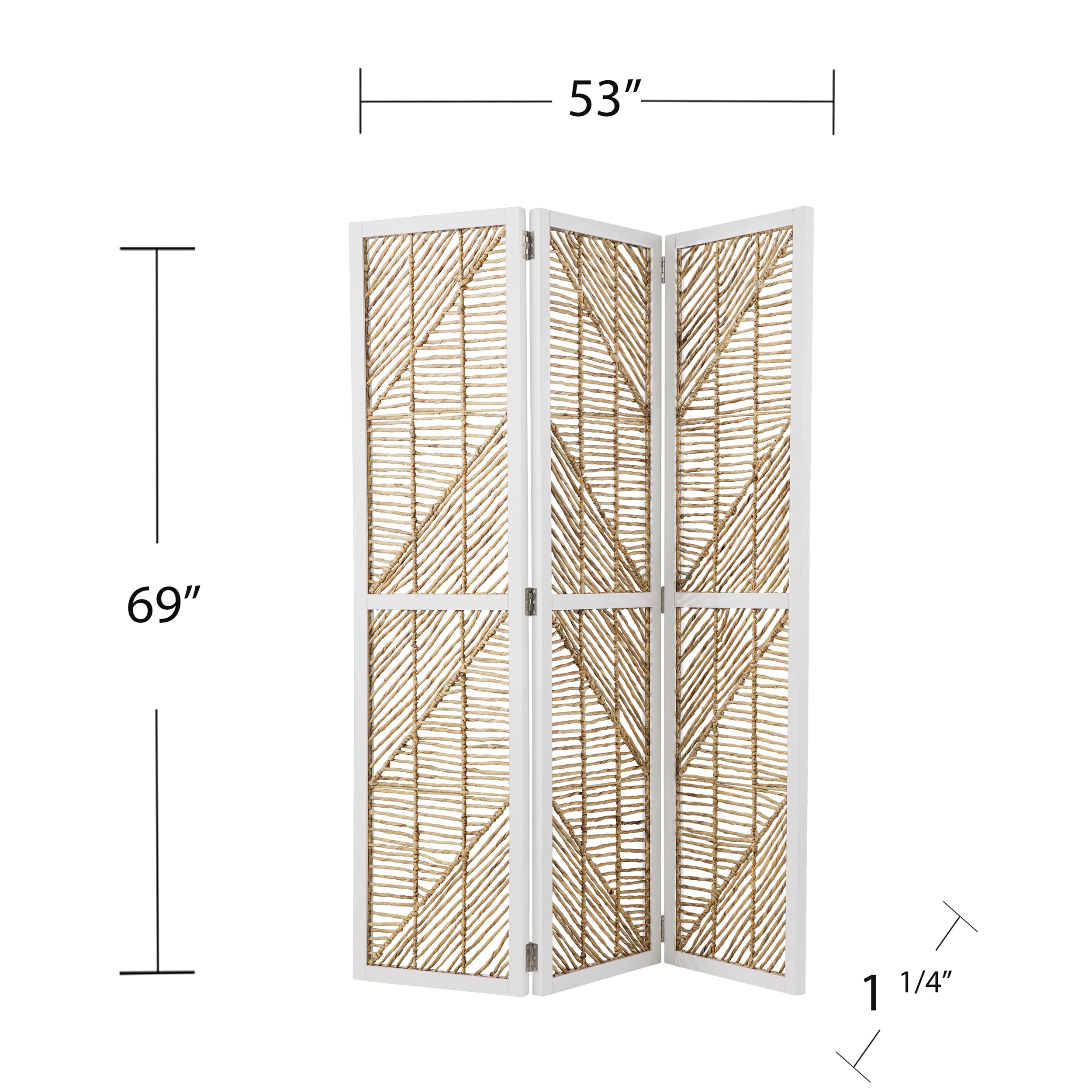 SEI Furniture Quilino Natural Woven Room Divider Screen - Handmade Rattan Partition for Living Room, Bedroom & Office Privacy Decor