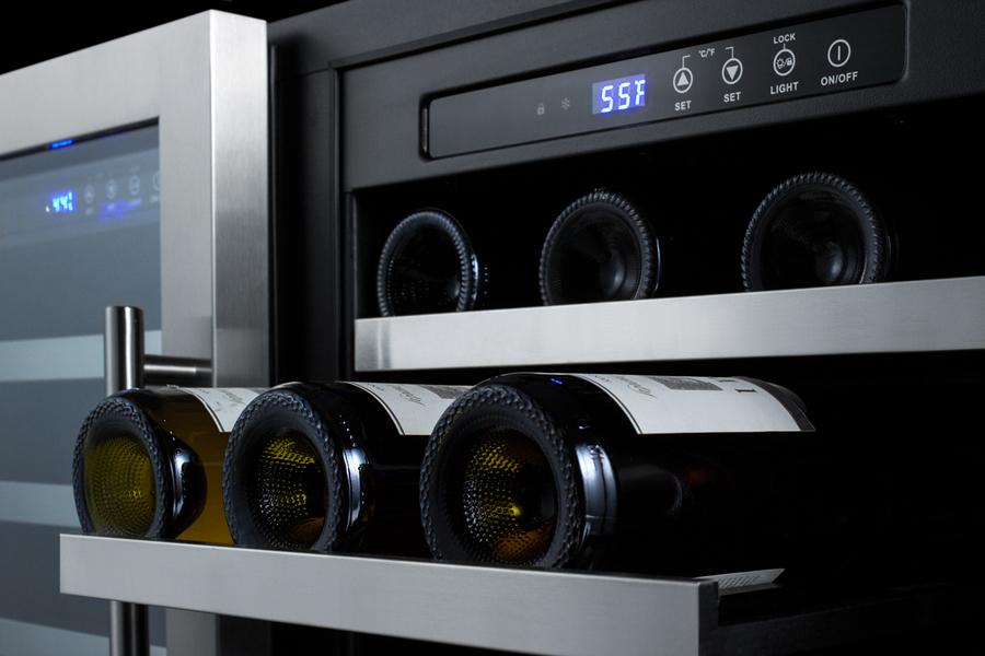 Summit SWC3668 36 Inch Dual Zone Stainless Steel Wine Cooler Refrigerator - Perfect for Home Bars, Restaurants, and Wine Cellars